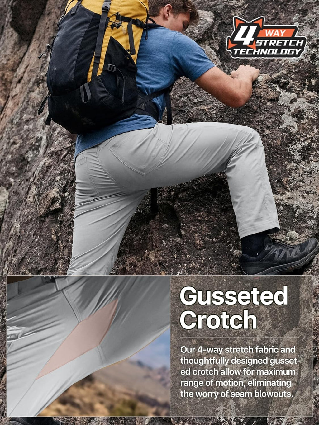 FREE SOLDIER Men's Outdoor Cargo Hiking Pants with Belt