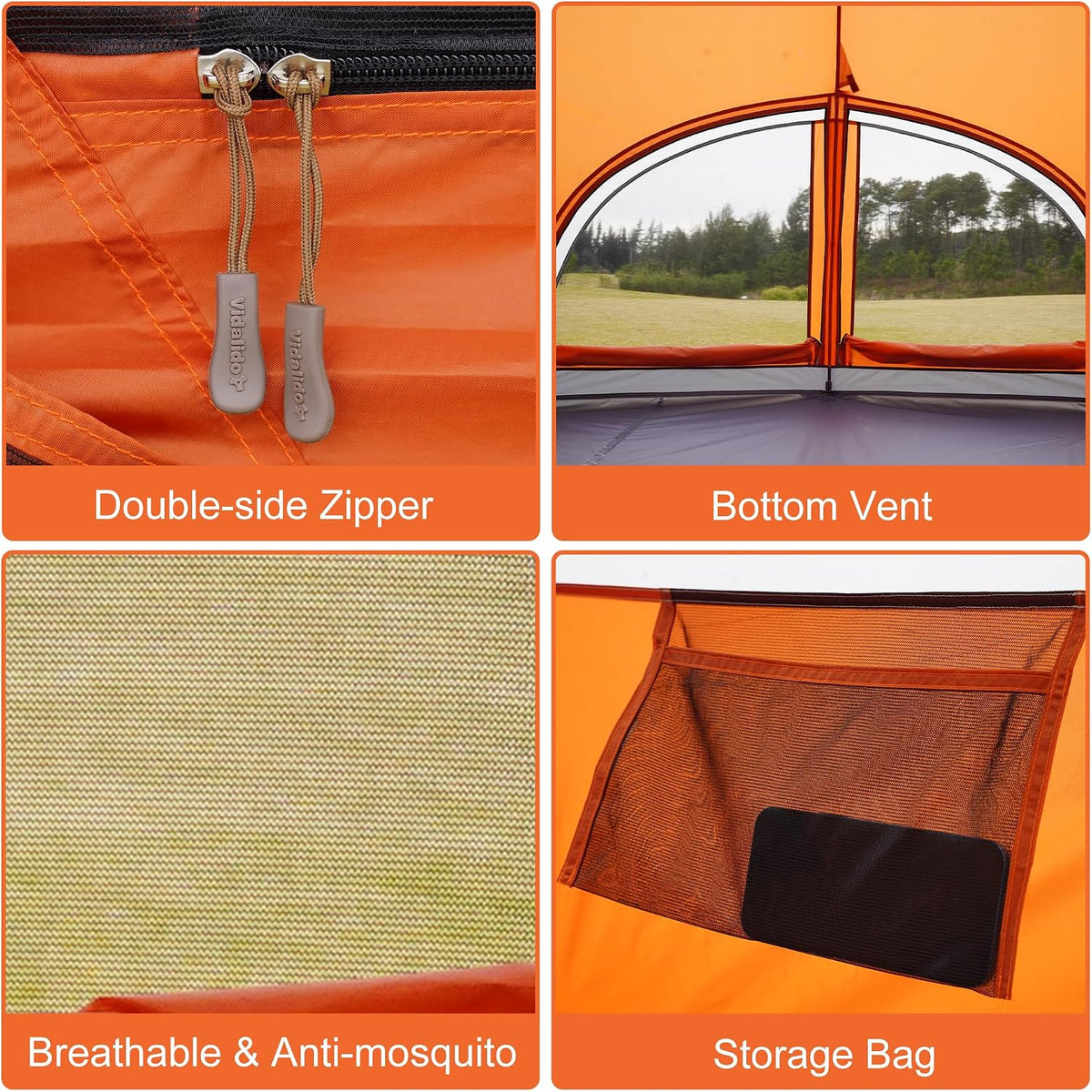 Vidalido 3-4 Person Camping Tent Easy Setup with Mesh Screen