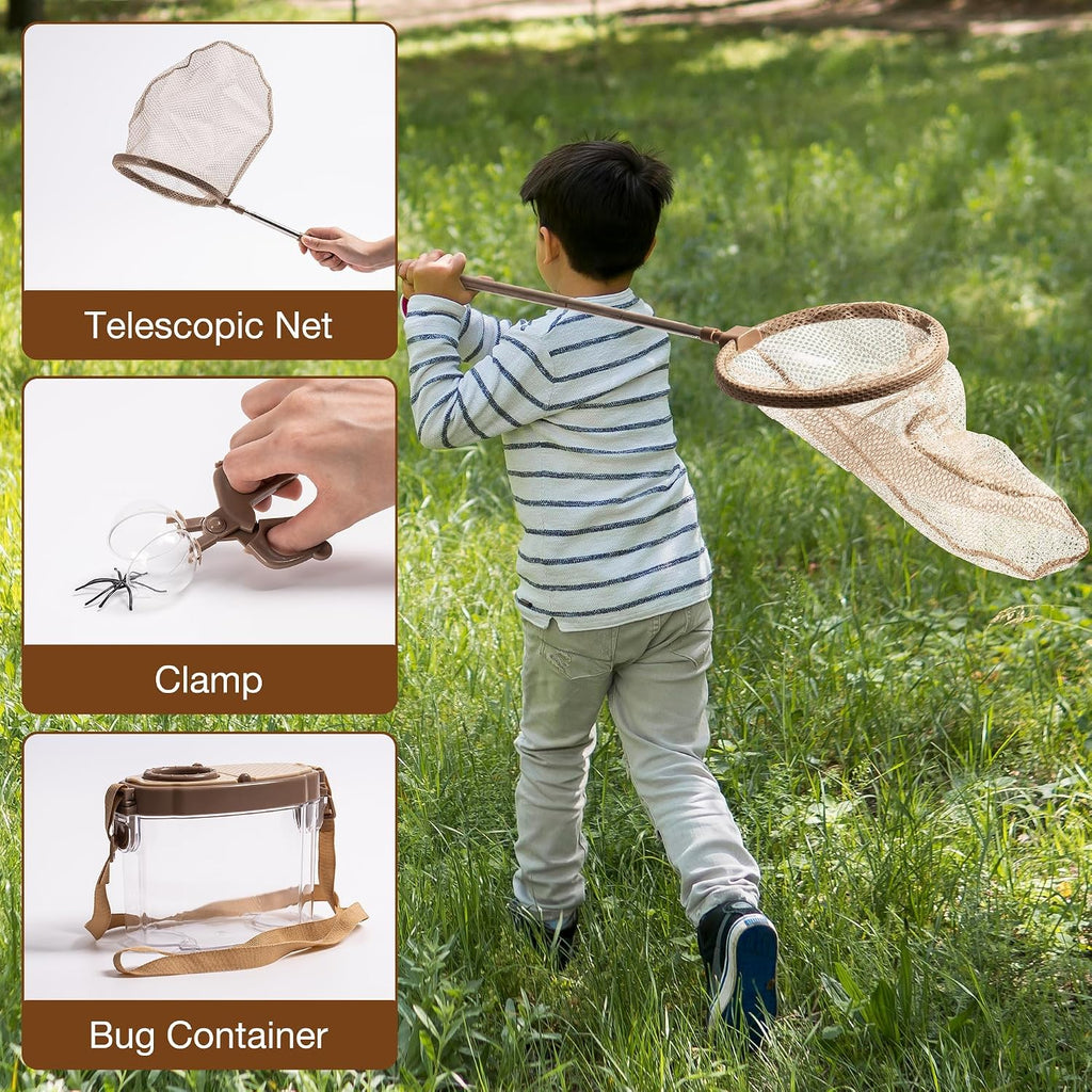 ROBUD Bug Catcher for Kids, Bug Catcher Kit with Bag Kit, Outdoor Exploration Set for Camping, Montessroi Toy for Kids Coming Closer to Nature，WRP07