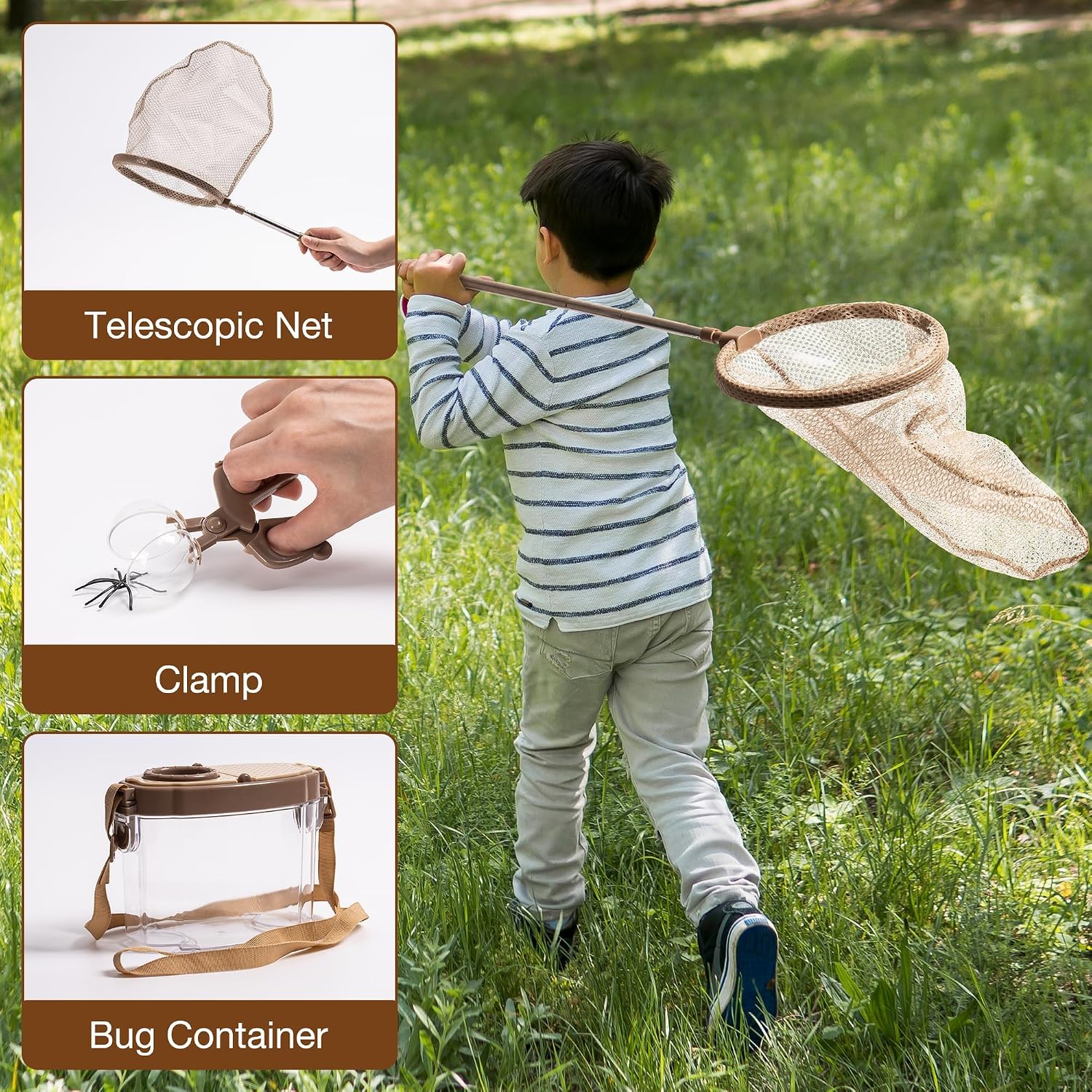 ROBUD Bug Catcher for Kids, Bug Catcher Kit with Bag Kit, Outdoor Exploration Set for Camping, Montessroi Toy for Kids Coming Closer to Nature，WRP07