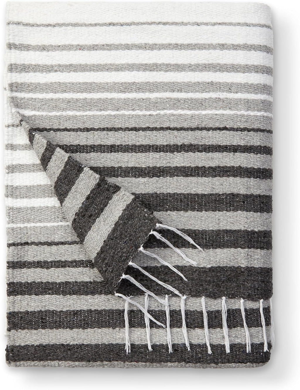 Black and Gray Mexican Blanket by Laguna Beach Textile Co - Beach, Yoga, Camping, or Decorative Throw Blanket - Traditional Handmade Serape - Gray Noir