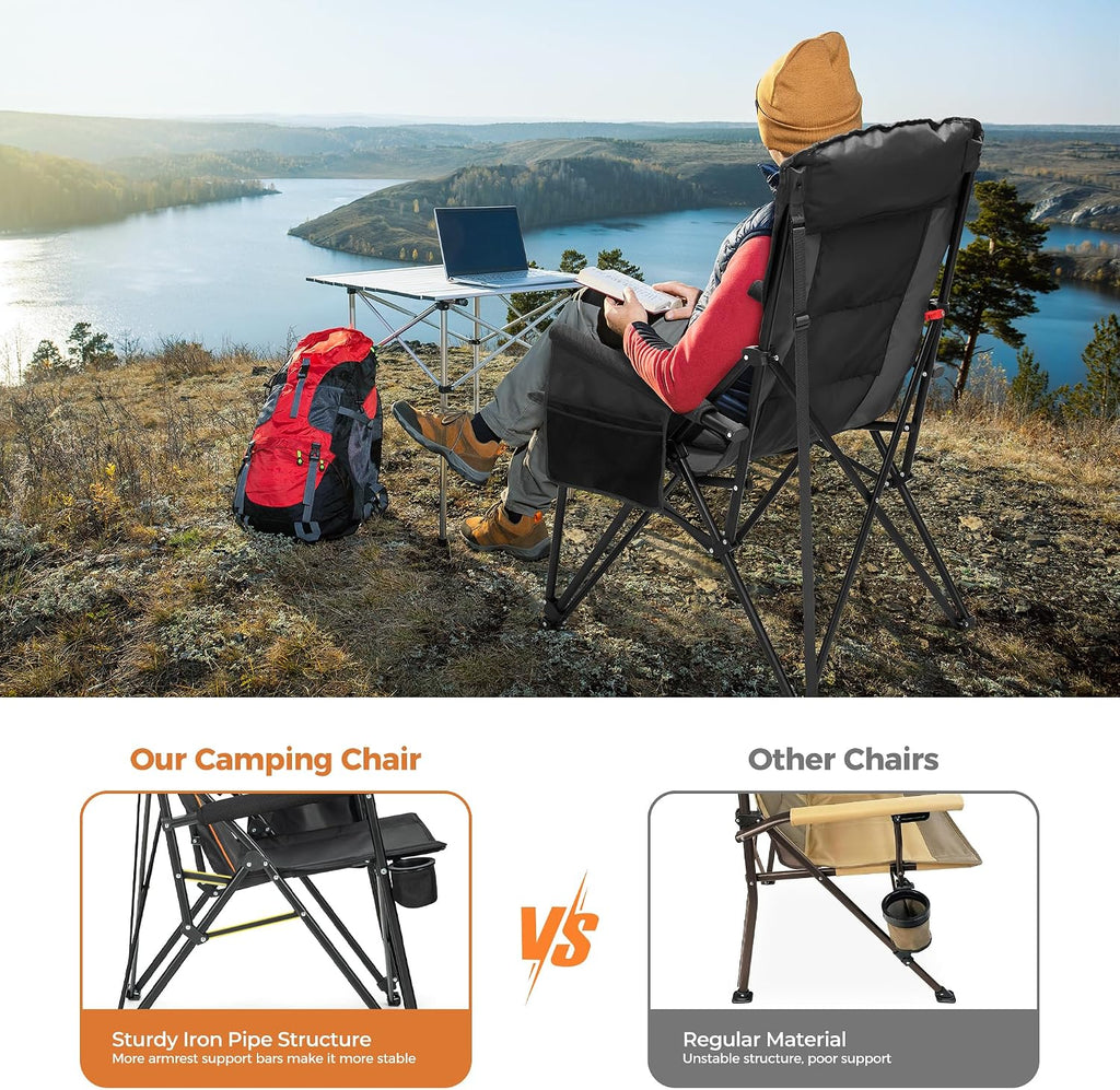 ALPHA CAMP Heavy Duty Camping Chairs with Cup Holder Oversized Folding Chair 500LBS Capacity Outdoor Chair with Headrest,Lawn with Side Pocket for Lawn, Sports and Fishing
