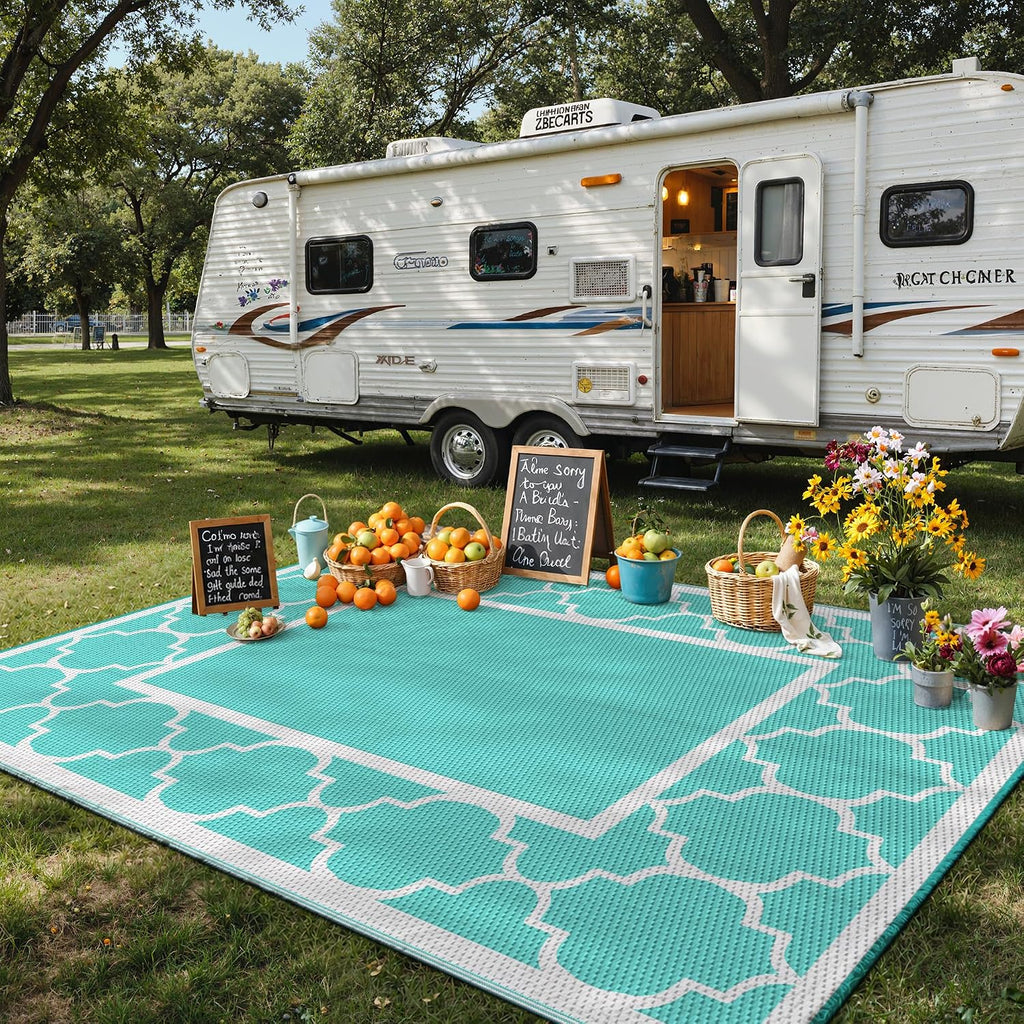 GENIMO Outdoor Rug, Waterproof Plastic Rugs for Patio, 8'x10' Aqua Blue