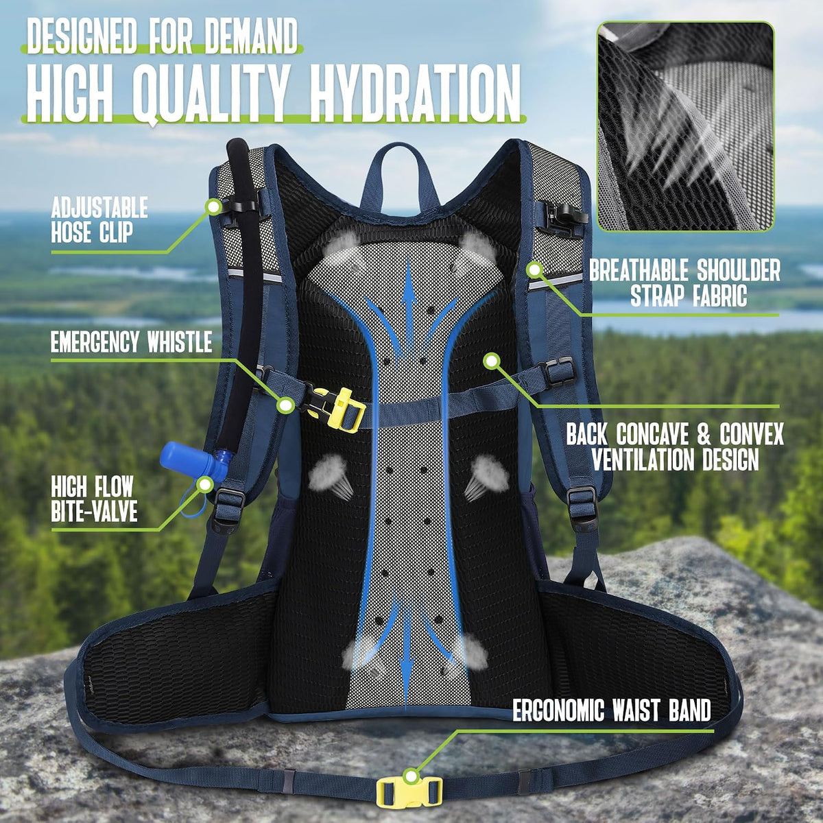 N NEVO RHINO Hydration Backpack, 18L Hiking Backpack with 3L Water Bladder