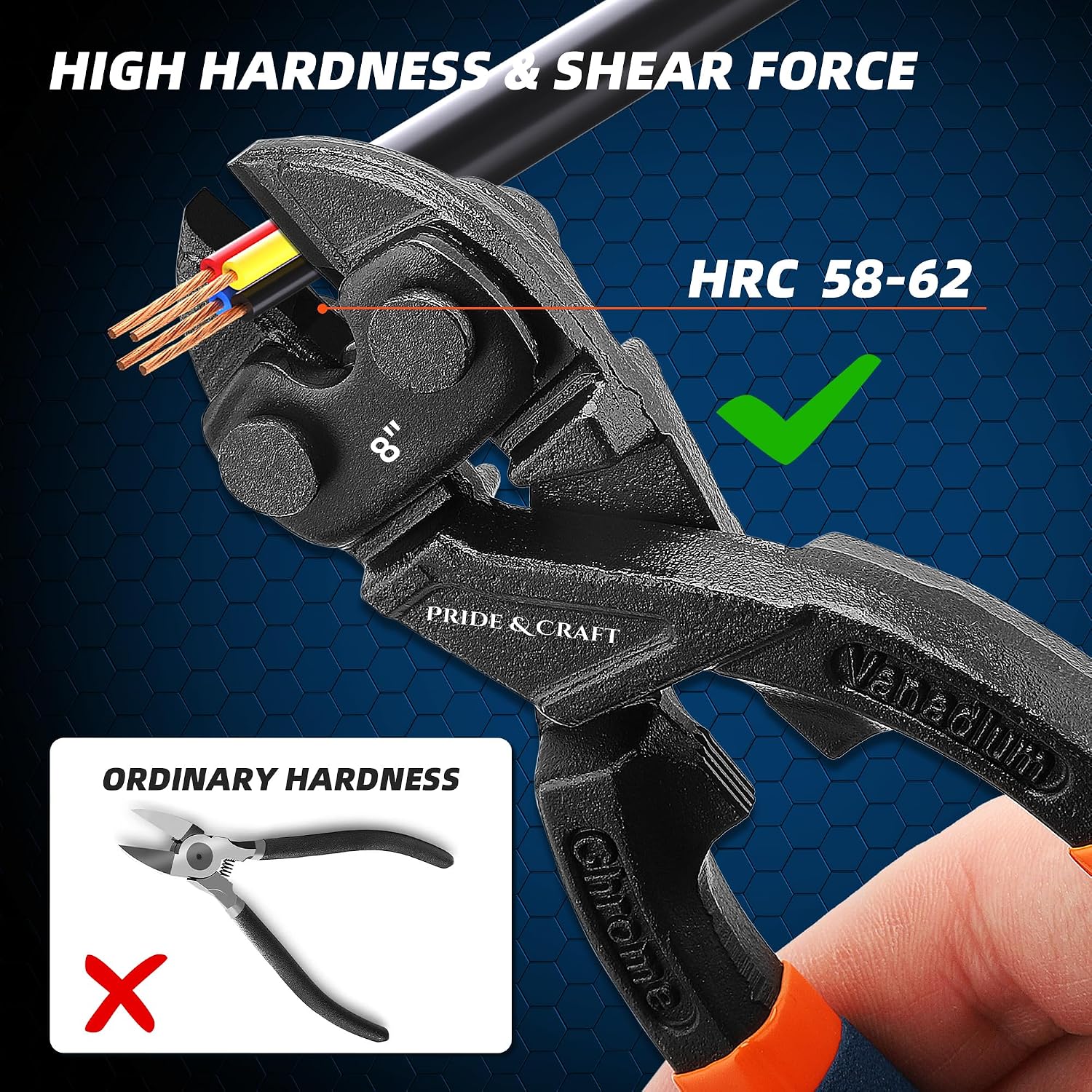 PRIDE&CRAFT 8 inches Mini Bolt Cutter Heavy Duty Cutting Tool for Wire, Chain, and Bolts, Snips Clippers with Soft Non-Slip Grip, Portable for Electricians, DIY Enthusiasts (Mini Bolt Cutter, 8 Inch)