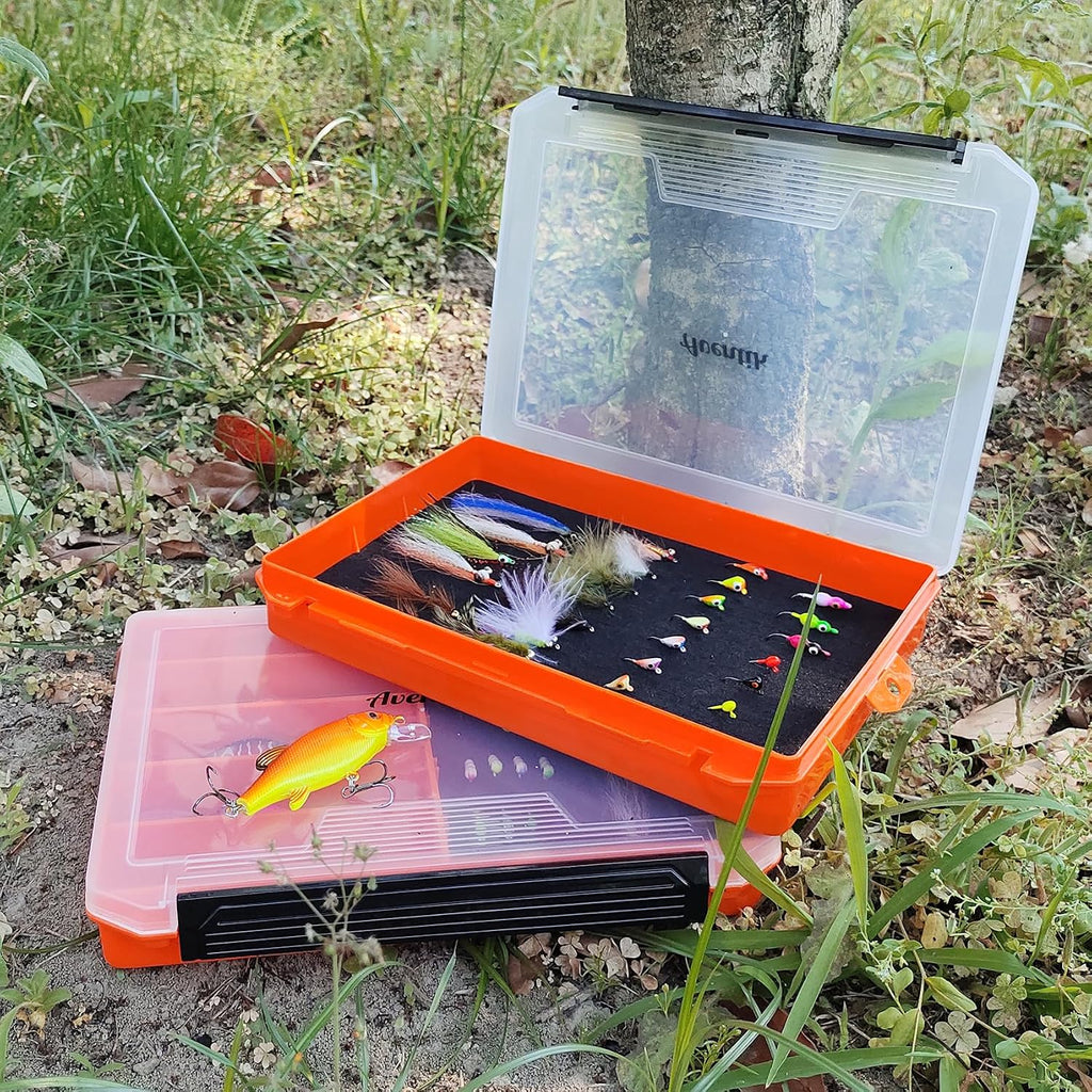 Aventik Fishing Tackle Box Slit Foam Case Jig Box Head Hooks Spinners Spoons Storage Tackle Tray (Orange-3501lure box)