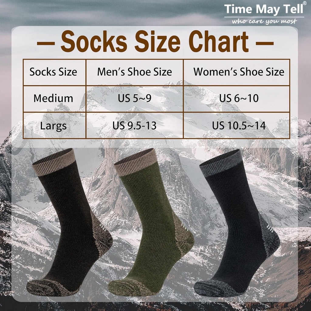 Time May Tell Merino Wool Hiking Boot Socks Cushioned Warm Outdoor Socks