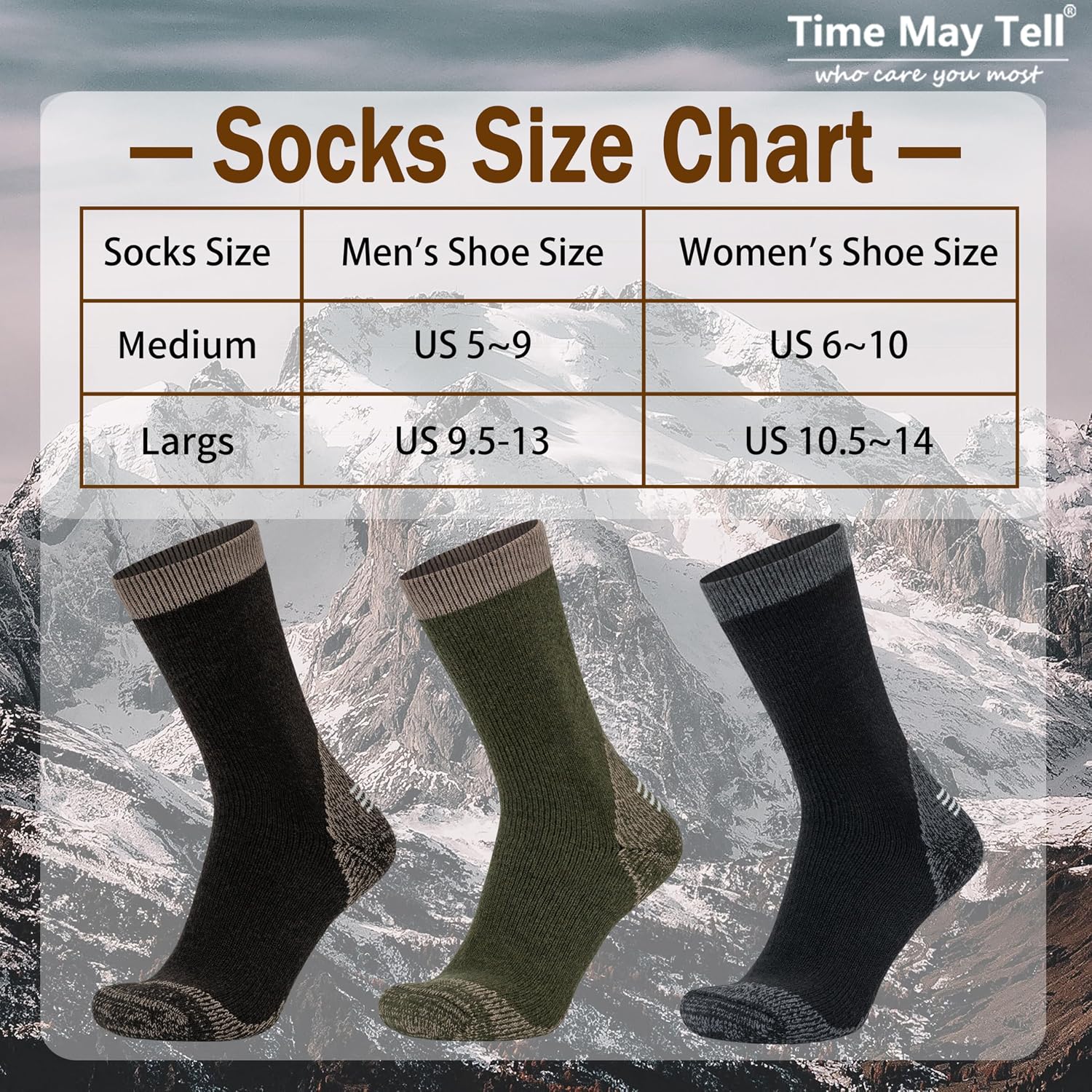 Time May Tell Merino Wool Hiking Boot Socks Cushioned Warm Outdoor Socks