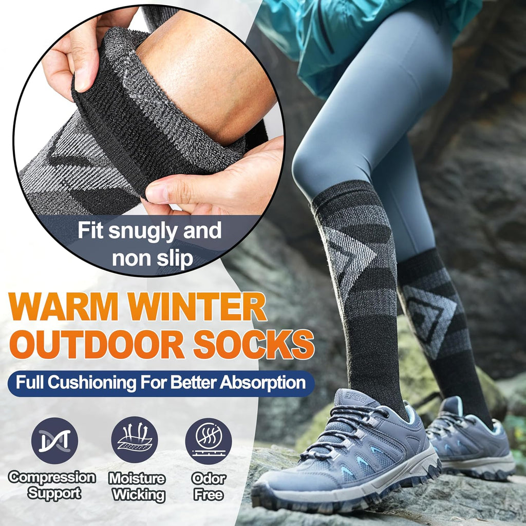 Welwoos 3 Pairs Merino Wool Ski Socks for Womens Mens Thermal Winter Warm Thick Knee High Socks for Skiing Snowboarding
