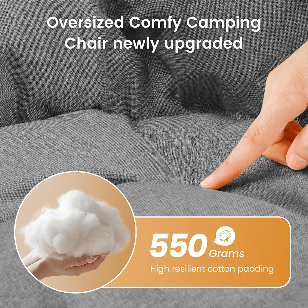 Oversized Padded Comfy Camping Chair for Adults, Portable Padded Lawn Chair, (2 Pack) (Orange)