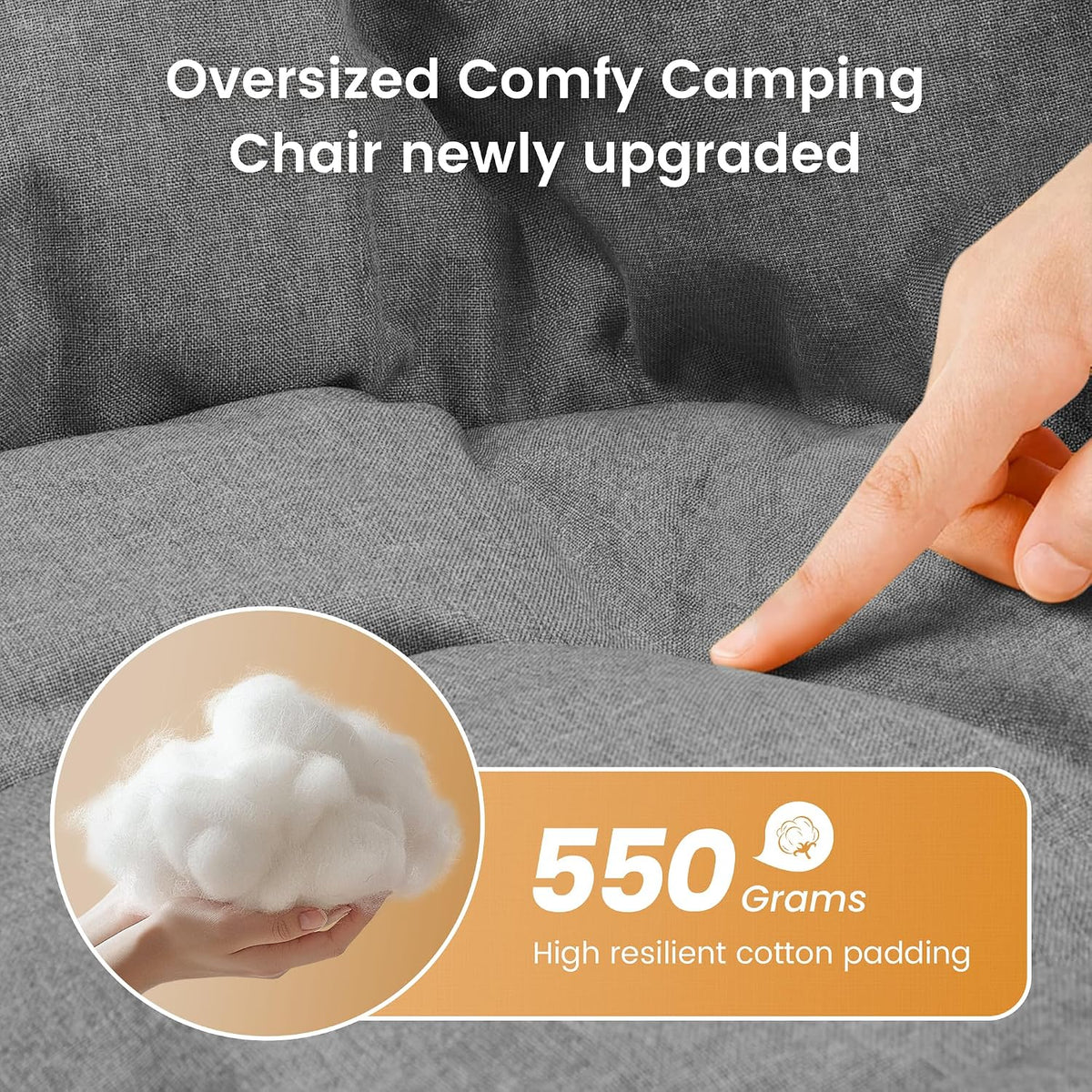 Oversized Padded Comfy Camping Chair for Adults, Portable Padded Lawn Chair, (2 Pack) (Orange)
