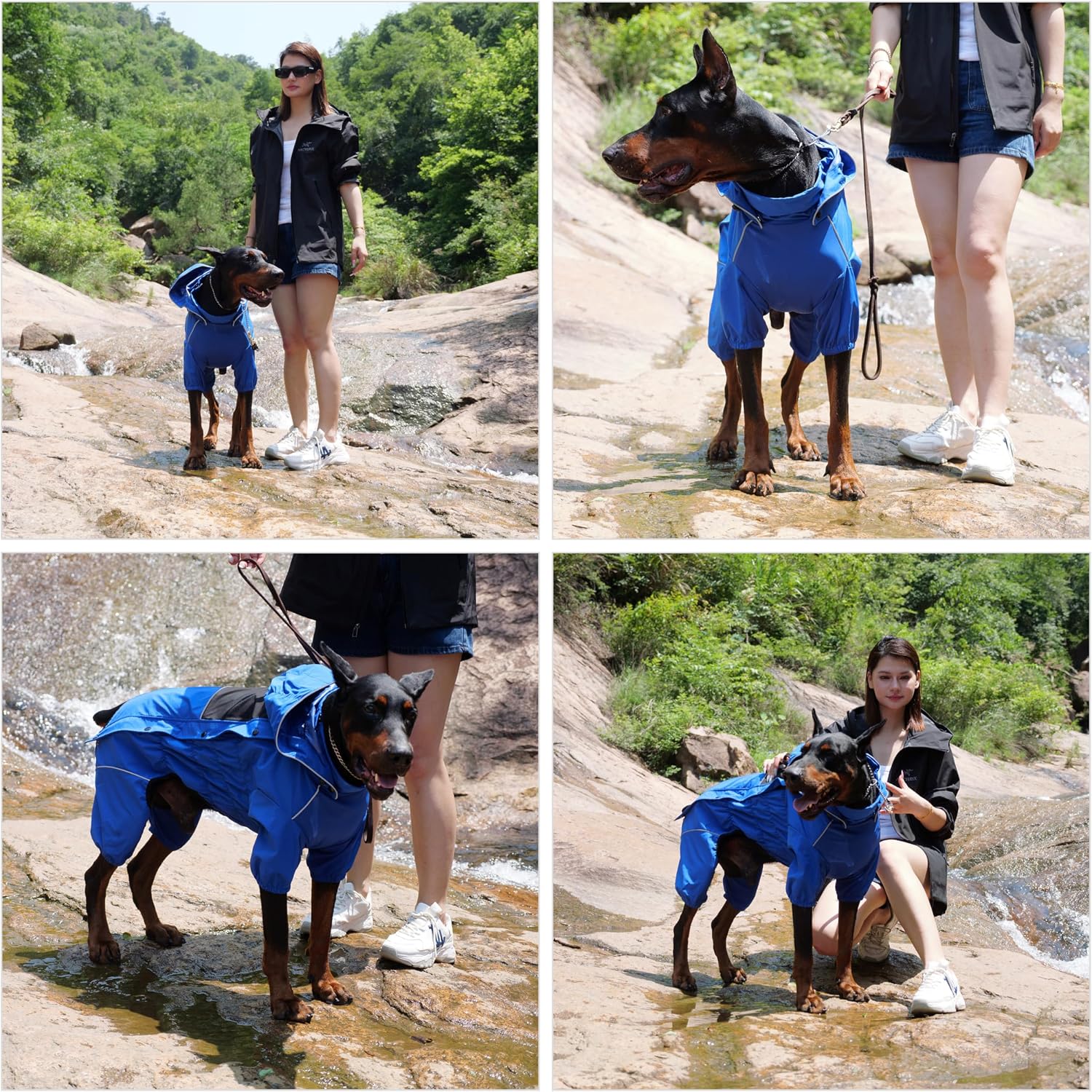 LOVELONGLONG Waterproof Dog Raincoat with Removable Hood – Outdoor Full Body Dog Jacket, Windproof Snowproof Shell Suit – All Season Pet Rain Gear Blue 3XL