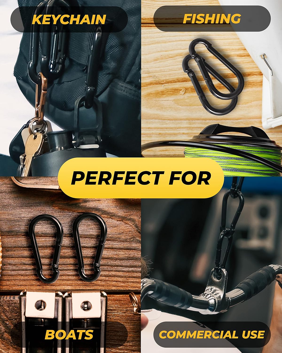 Black Carabiner 5 Pack - Heavy Duty Snap Hooks, Large Carabiner Clips