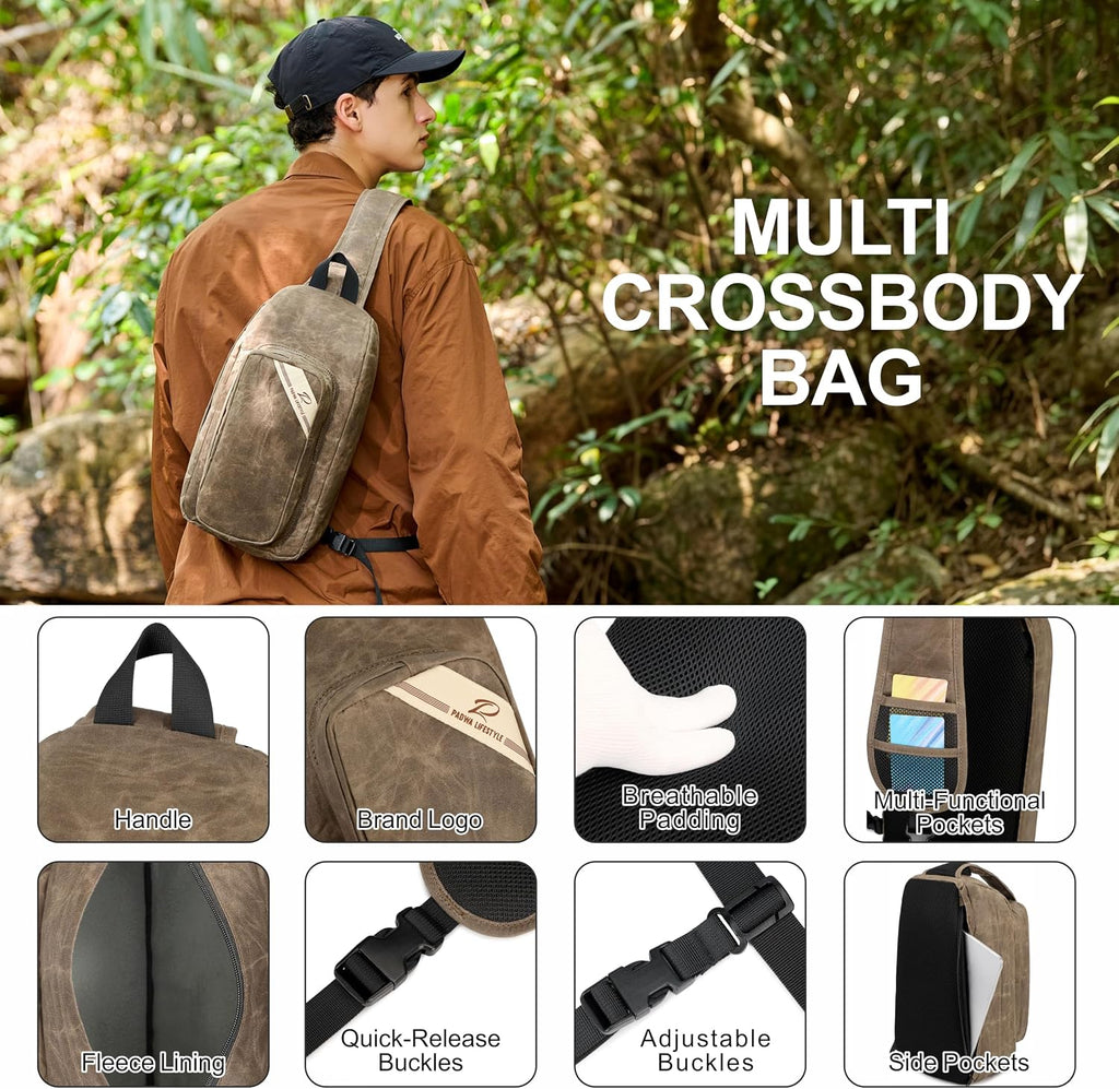 Padwa Lifestyle Dark Brown Crossbody Camera Bag - Waxed Memory Canvas Compact Camera Sling and Crossbody Bag with Fast Access,Versatile Lightweight Everyday Bag for Photographers Travel,Photography