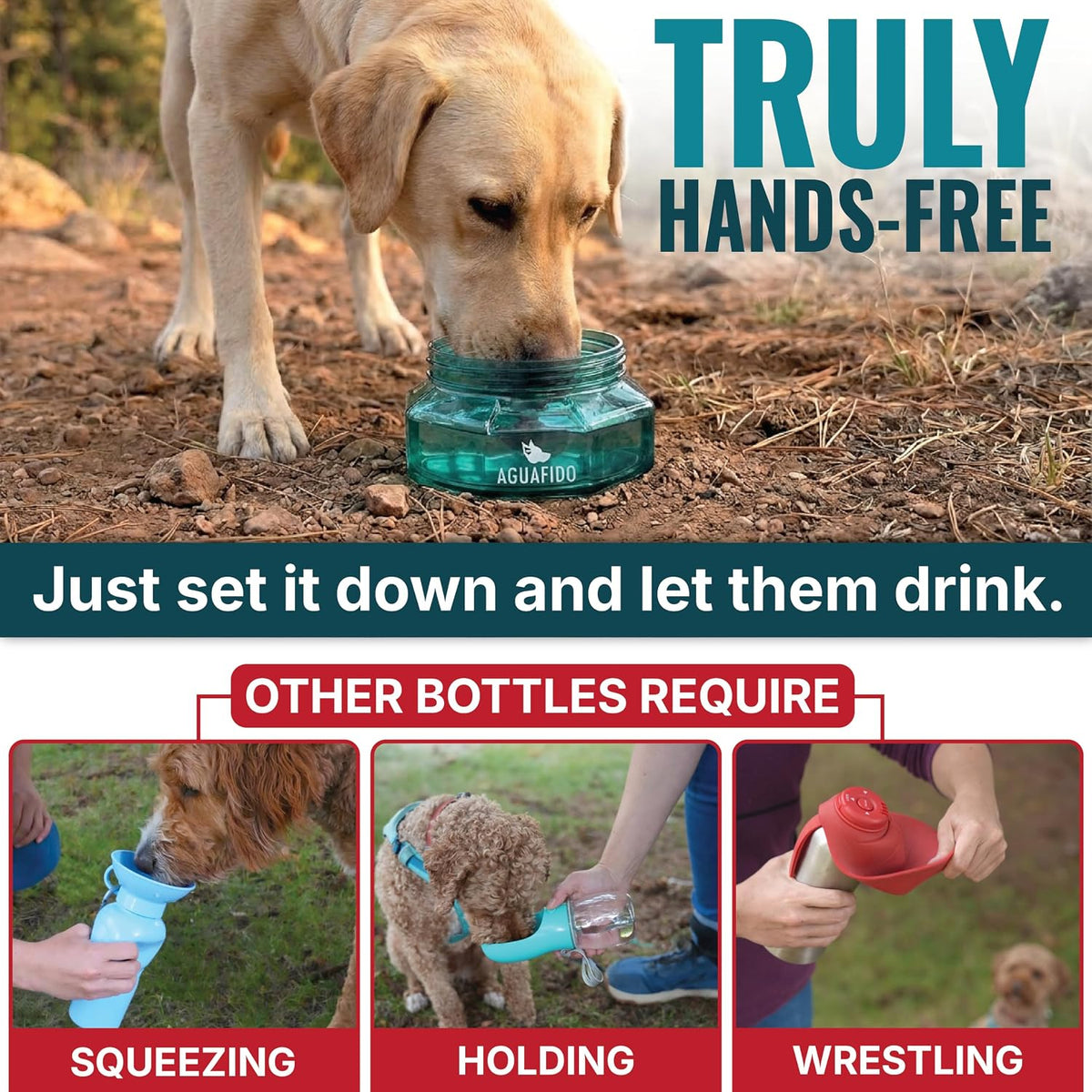 Dog Water Bottle, 27 oz Portable Dog Bowl with Leakproof Lid, Teal