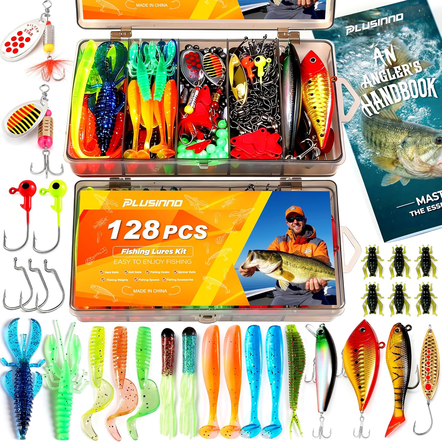 PLUSINNO Fishing Lures, All-in-One Fishing Tackle Box with Tackle Included, Fishing Gear Lure Bait Accessories Kit for Freshwater Bass Trout, Ideal Fishing Gifts for Men, Father & Beginners