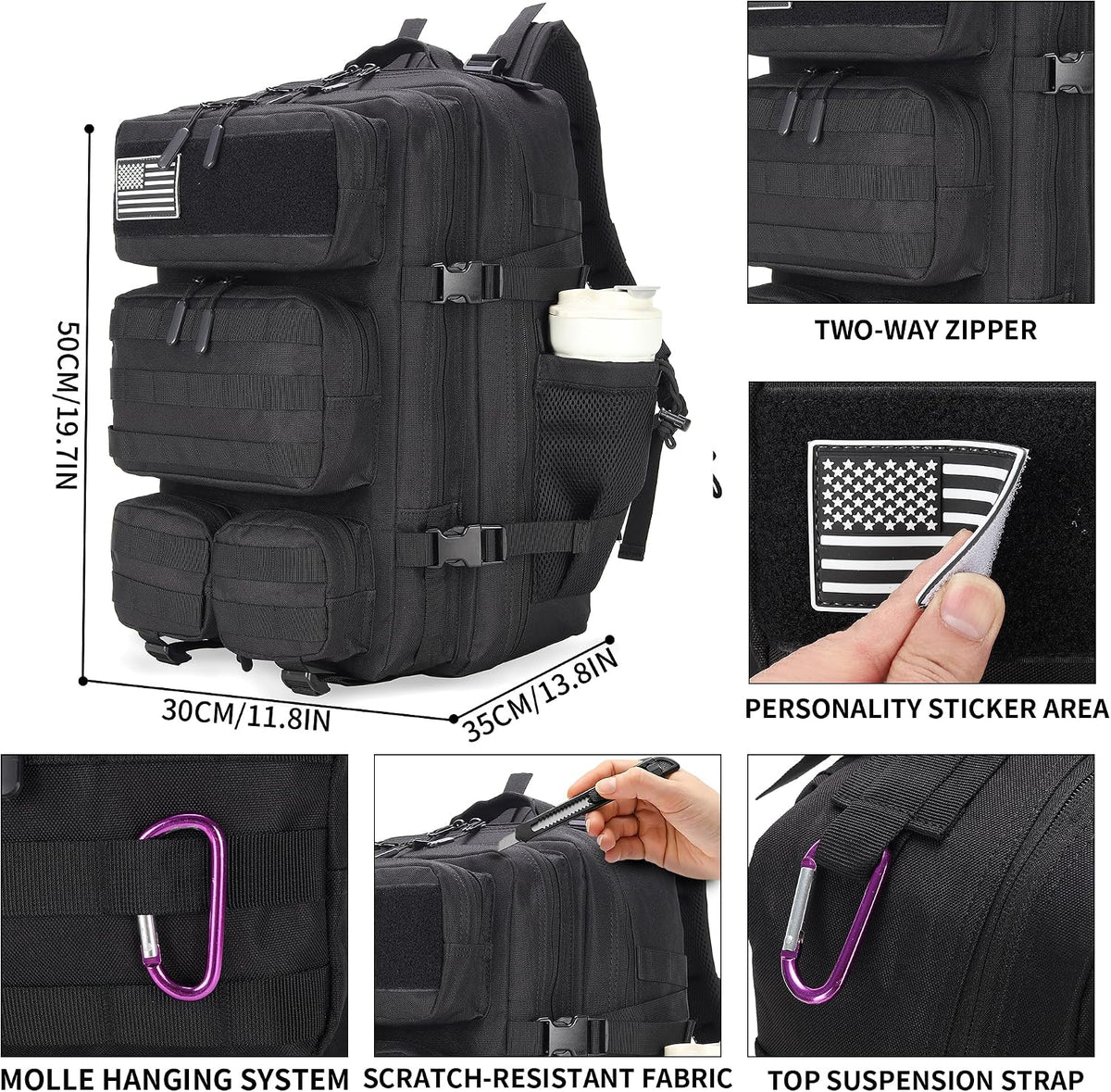 55L Tactical Backpack Heavy Duty Military Rucksack Molle Backpack 3 Day Assault Pack for Work Outdoors