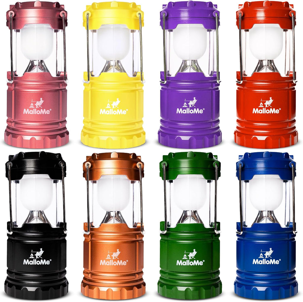 MalloMe Camping Lantern Multicolor 8 Pack Lanterns for Power Outages, Camping Lights for Tent Hanging, Camp Light Tent Lamp Emergency Battery Powered LED Lantern (Rechargeable Batteries Not Included)