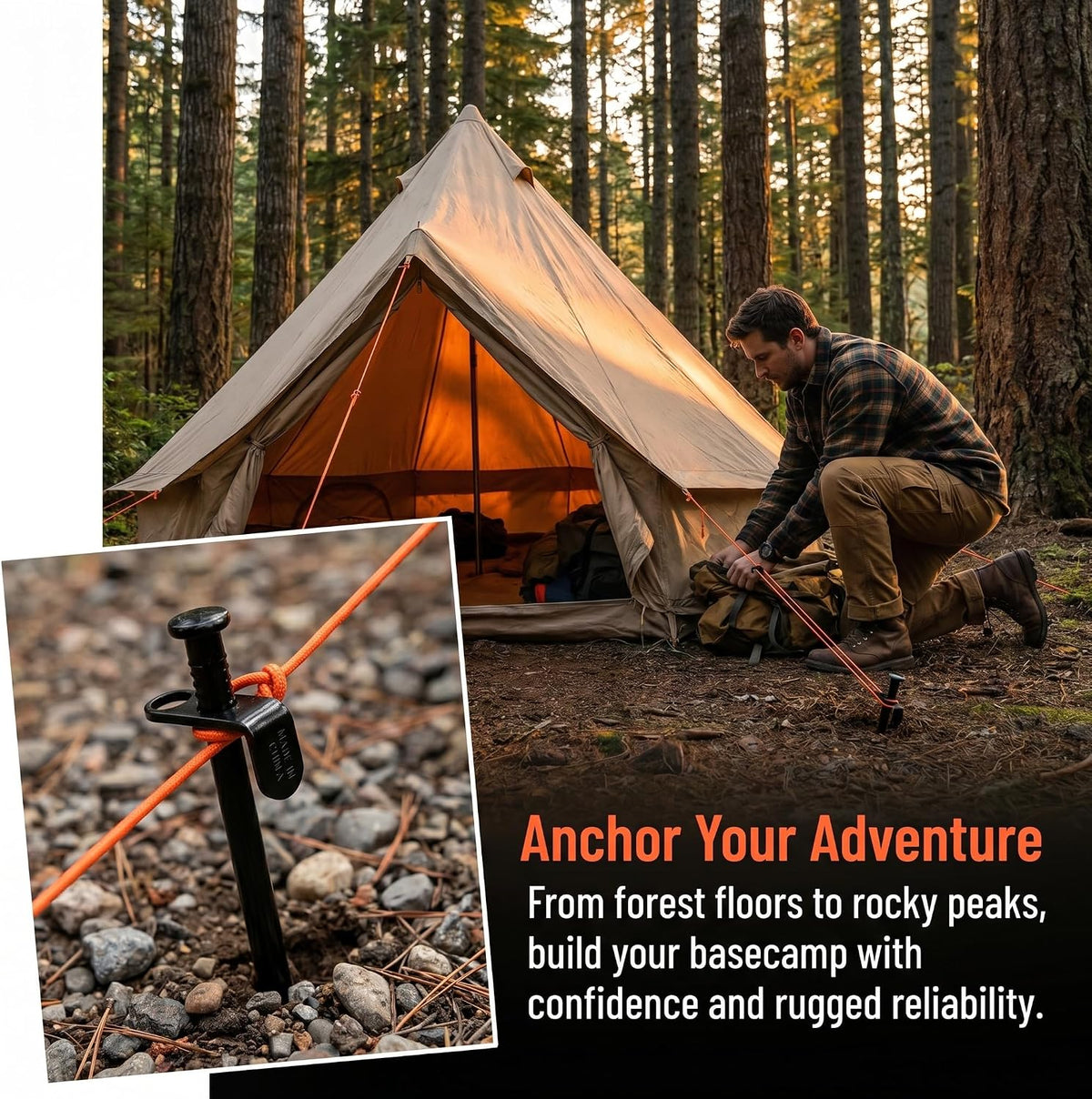 Lawei 12 Pack Tent Stakes, 12 Inch Heavy Duty Forged Steel Tent Pegs, Metal Camping Tarp Pegs Stakes for Outdoor Camping Canopy Trip, Unbreakable and Inflexible, Black