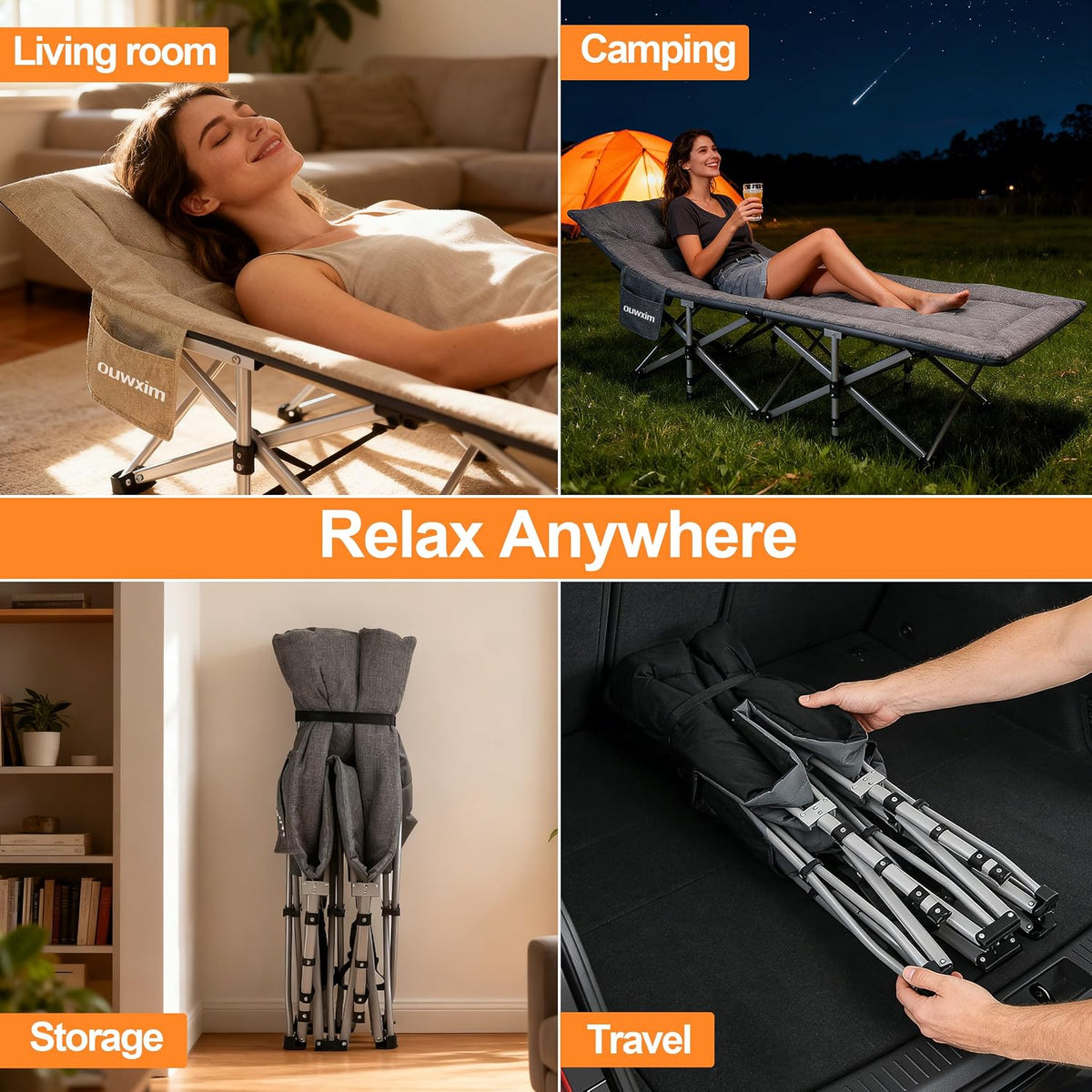 Folding Camping Cot-with Cushion and Pillow,Sleeping Cots for Adults
