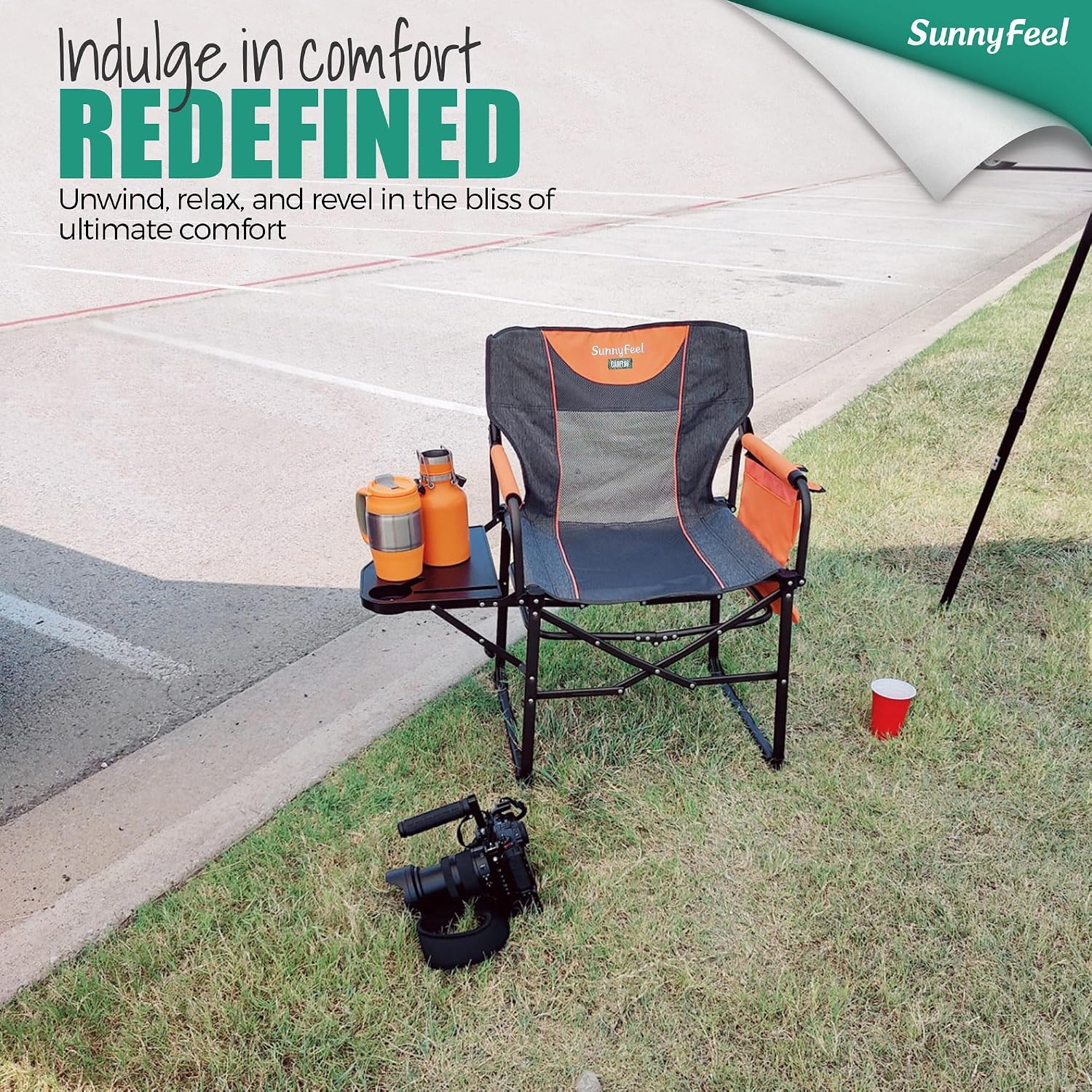 SUNNYFEEL Oversized Camping Chair Portable Directors Chairs with Side Table