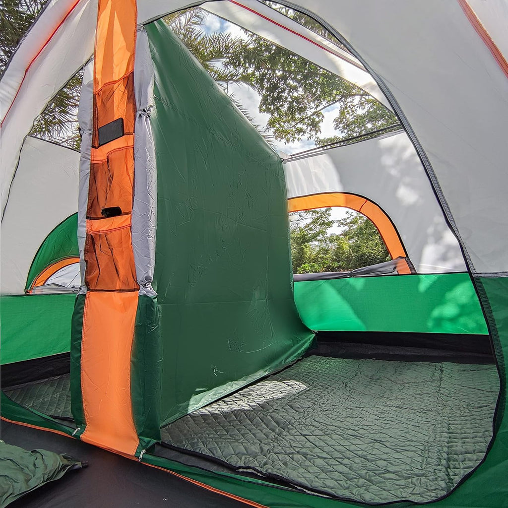 KTT Extra Large Tent 10-12 Person,Family Cabin Tents,2 Rooms,3 Doors and 3 Windows with Mesh,Straight Wall,Waterproof,Double Layer,Big Tent for Outdoor,Picnic,Camping,Family Gathering