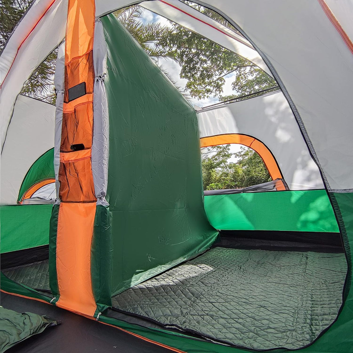 KTT Extra Large Tent 10-12 Person,Family Cabin Tents,2 Rooms,3 Doors and 3 Windows with Mesh,Straight Wall,Waterproof,Double Layer,Big Tent for Outdoor,Picnic,Camping,Family Gathering