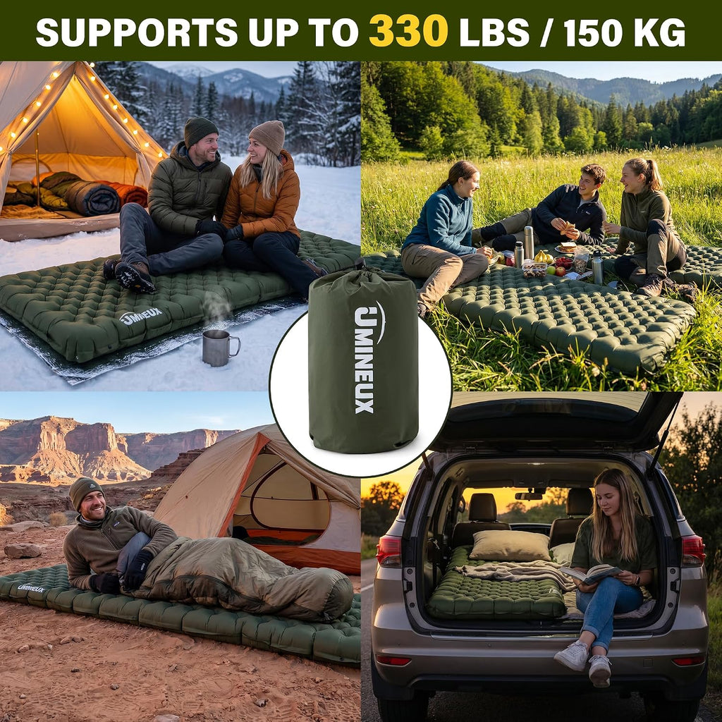 UMINEUX Inflatable Sleeping Pad for Camping, 9.0 R-Value Insulated Camping Pad, Compact All Season Backpacking Sleeping Pad, Lightweight Sleeping Mat for Outdoor Hiking, 75.9 × 25.6in, Green