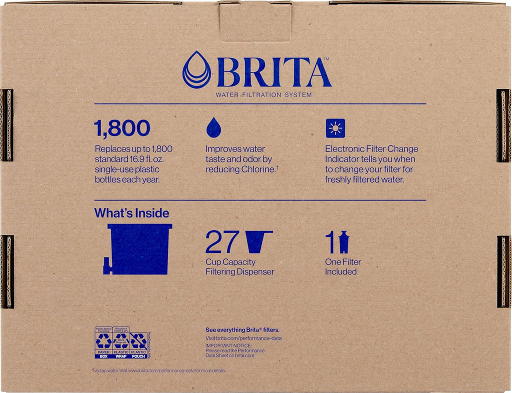 Brita X-Large 27 Cup Water Pitcher Dispenser, Includes 1 Filter, White