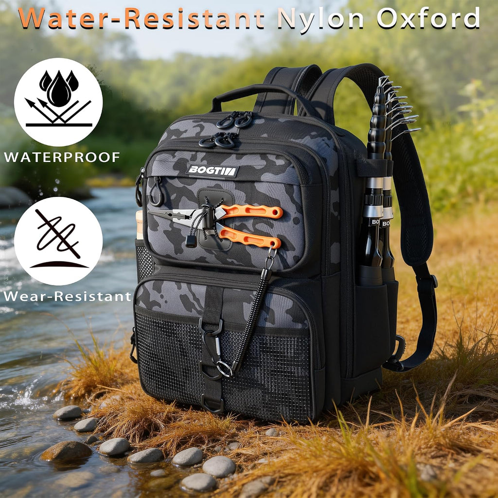 Fishing Backpack with Tackle Boxes & Lures Kit Lightweight 25L Tackle Bag with Fishing Gear and Rod Holder, Fish Gifts for Men Woman-Camo Backpack