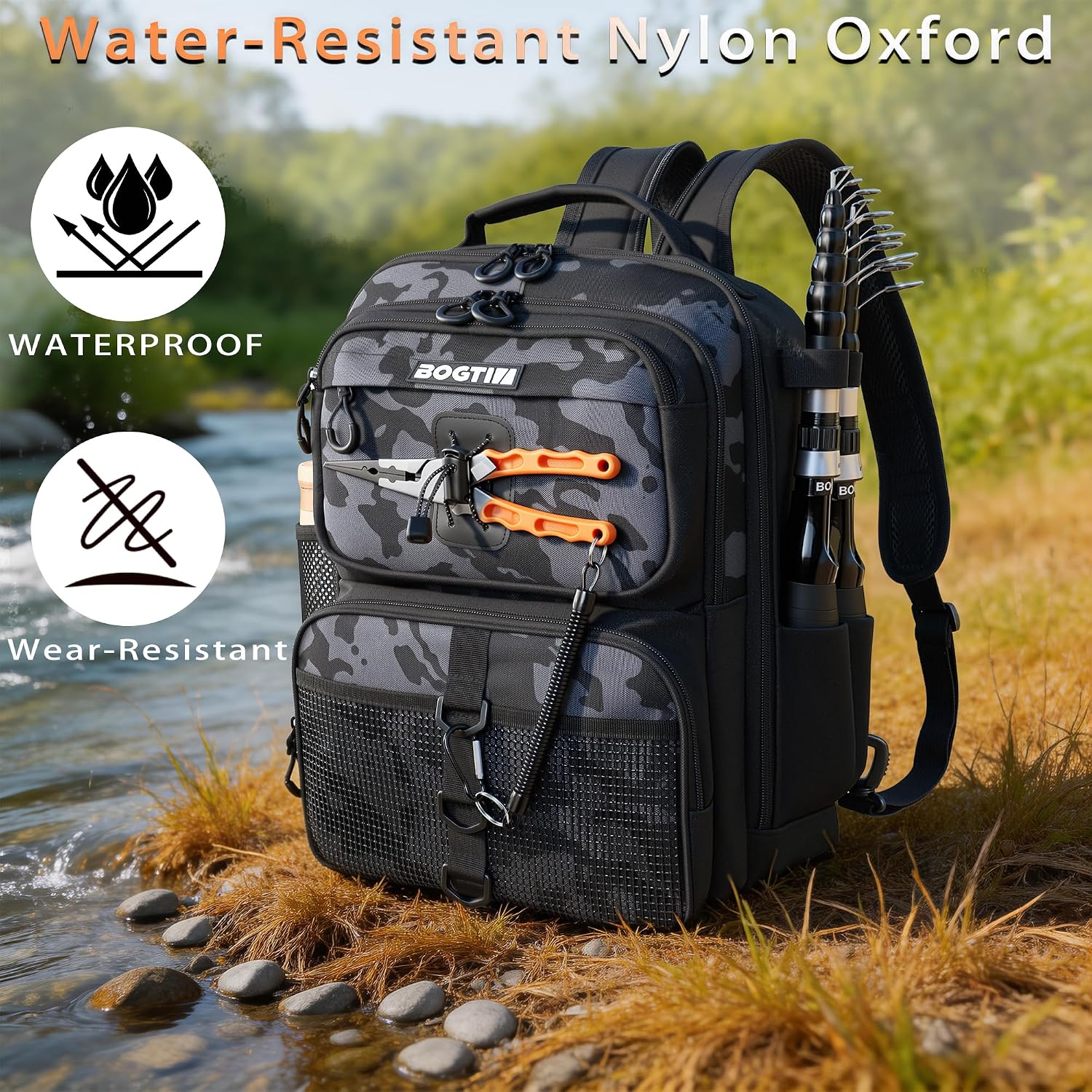 Fishing Backpack with Tackle Boxes & Lures Kit Lightweight 25L Tackle Bag with Fishing Gear and Rod Holder, Fish Gifts for Men Woman-Camo Backpack