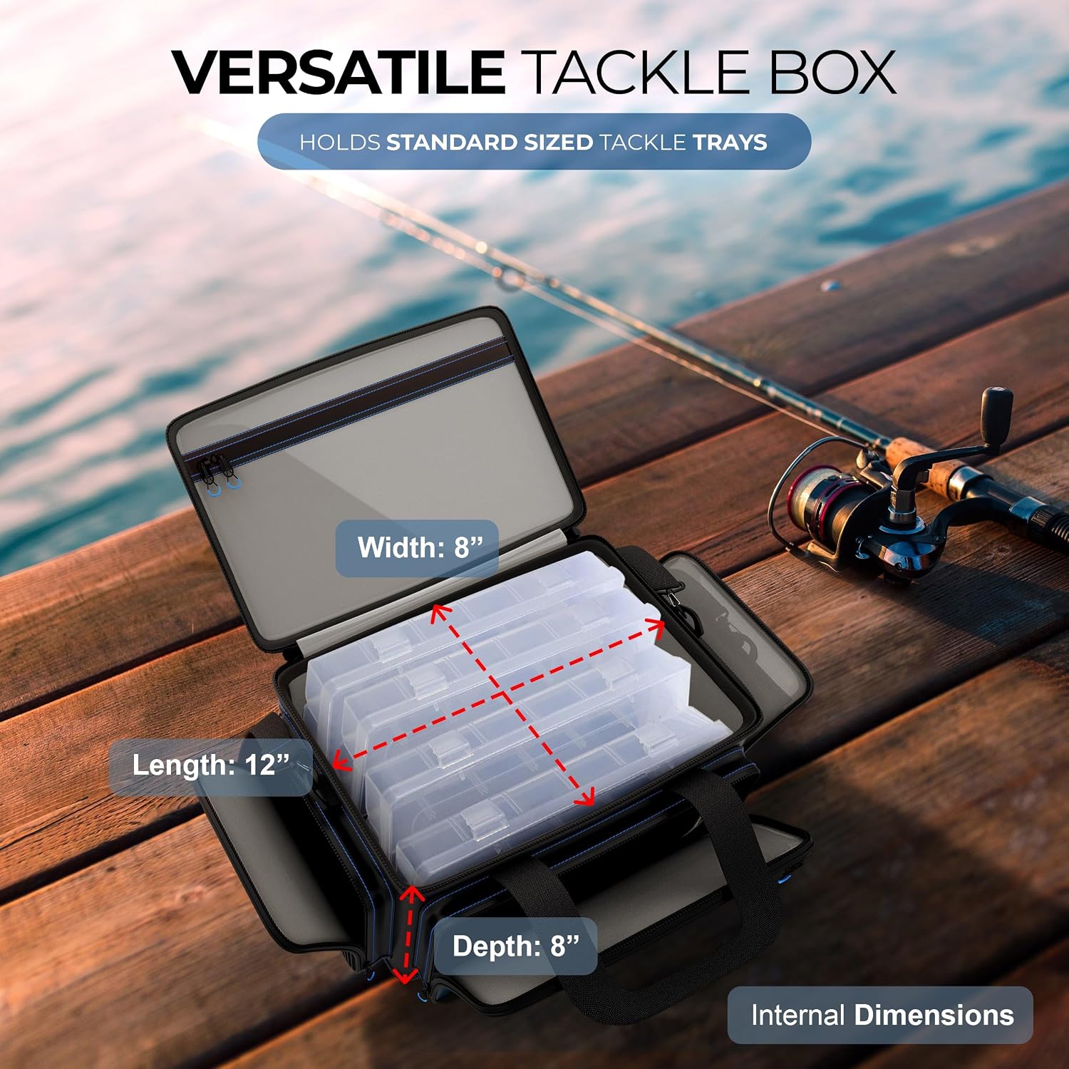 Reaction Tackle Saltwater Fishing Tackle Bags, Water Resistant 1000D PVC Tackle Box Bag with Removable Dividers, Fits 3600 and 3700 Trays, Small