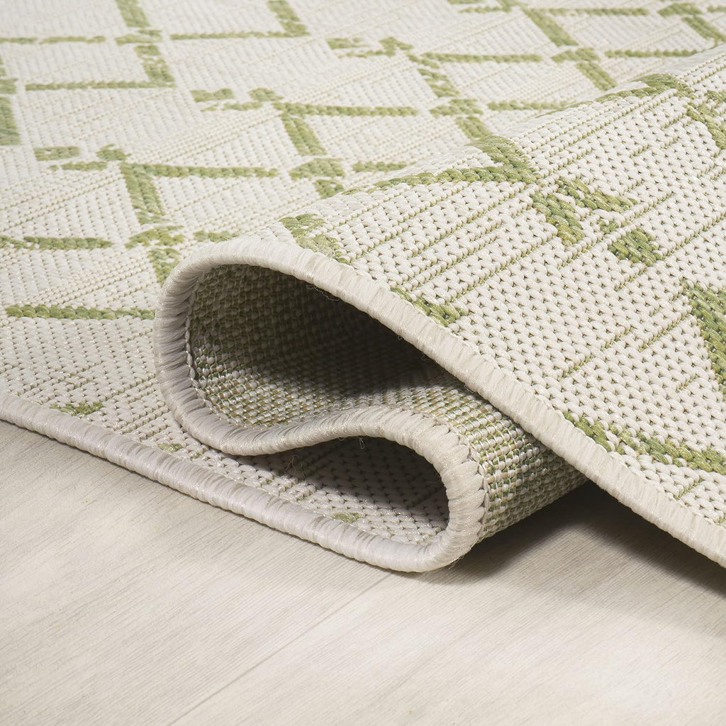 JONATHAN Y Moroccan Geometric Indoor Outdoor Runner Rug 2X8 Cream/Green, Ourika Textured Weave for Backyard, Patio, Porch, Easy-Cleaning, High Traffic, Pet-Friendly, Non-Shedding (SMB108M-28)