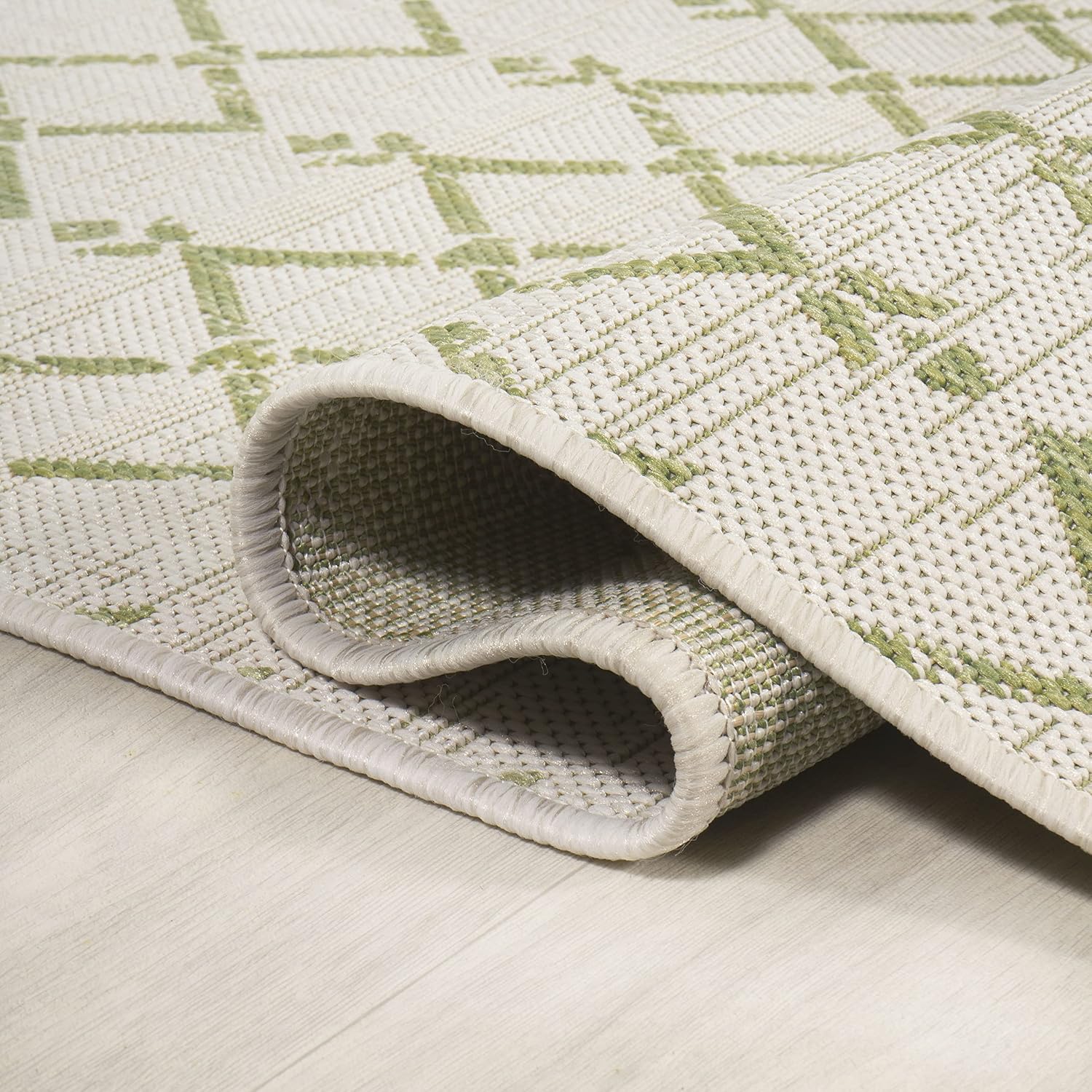 JONATHAN Y Moroccan Geometric Indoor Outdoor Runner Rug 2X8 Cream/Green, Ourika Textured Weave for Backyard, Patio, Porch, Easy-Cleaning, High Traffic, Pet-Friendly, Non-Shedding (SMB108M-28)
