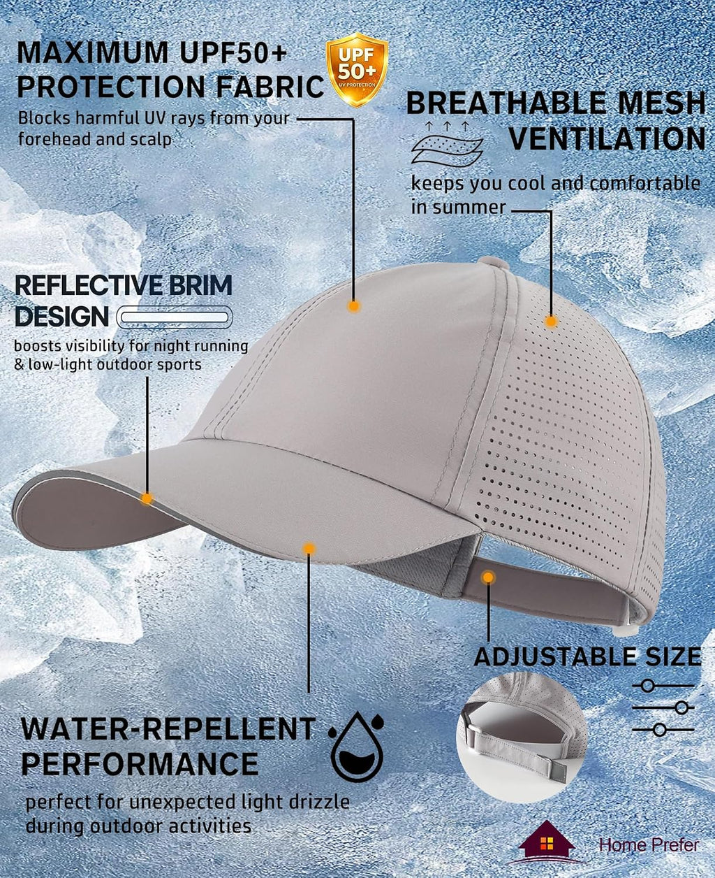 Home Prefer Reflective Water Repellent Quick Dry Airy UPF50+ Sun Hat for Men Women Outdoor Sports Baseball Caps Unisex