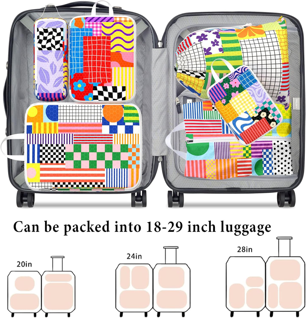 Compression Packing Cubes for Travel, 6 Set Natural Life Luggage Organizers, Lightweight Waterproof Expandable/Compression Bags Bohemia Smell Proof Travel Packing Cubes for Suitcases