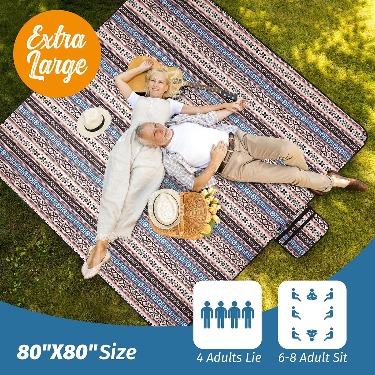 Picnic Blanket,Beach Blanket Waterproof Sandproof w/Strap,Boho