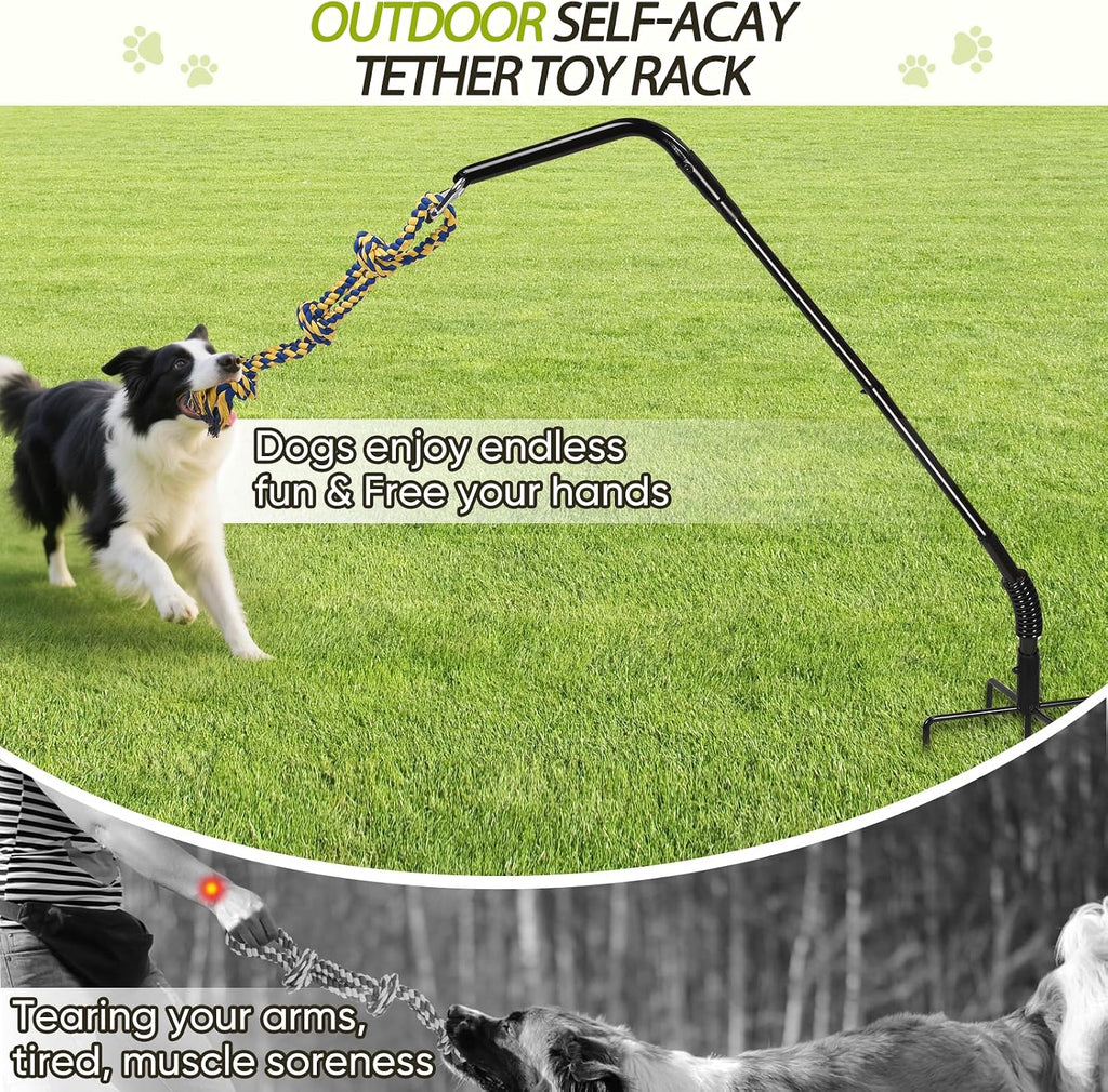 AugFir Tether Outdoor Dog Rope Toy with Strengthen Spring Pole, 3 Kinds Dog Tug of War Toys for Self Play and Interactive in Park, Yard, Lawn Rope, Suitable for Large Medium Small Dogs (Black)