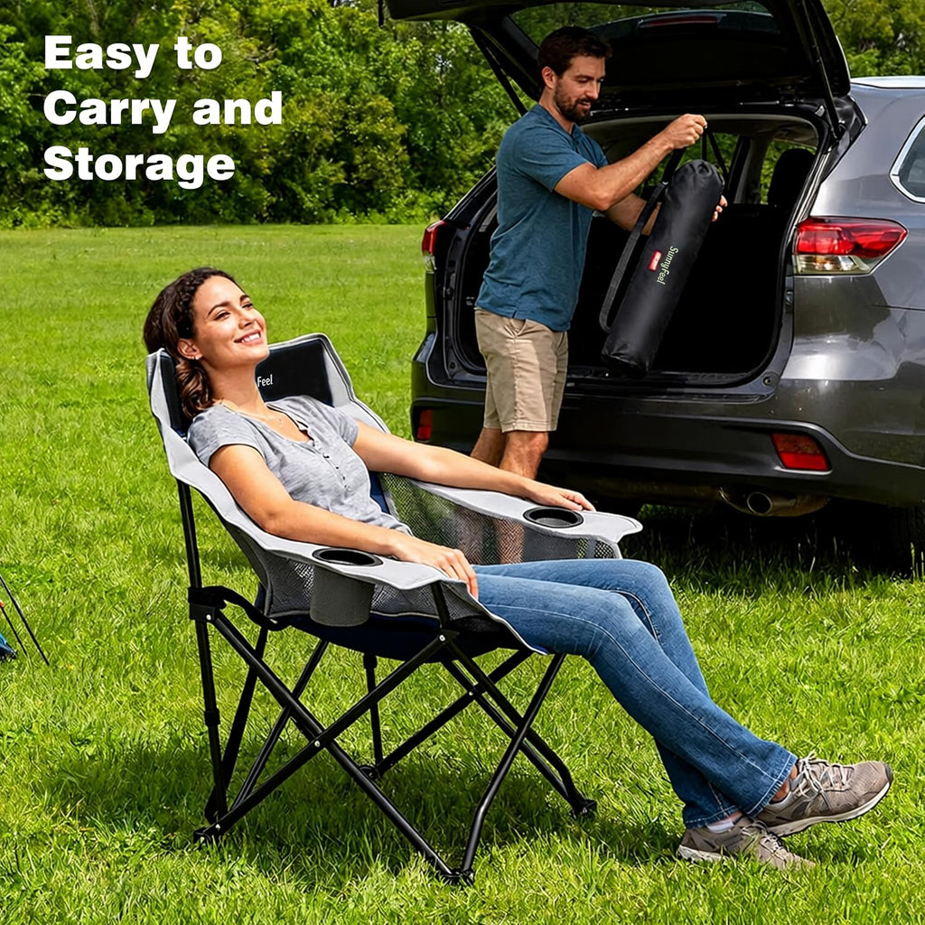 SUNNYFEEL 2 Pack Lightweight Oversized Camping Chairs for Adults, Heavy Duty Portable Folding Chair with Carry Bag, Side Pockets & Cup Holder, Supports 300 lbs, for Tailgating Hiking Picnic Backyard