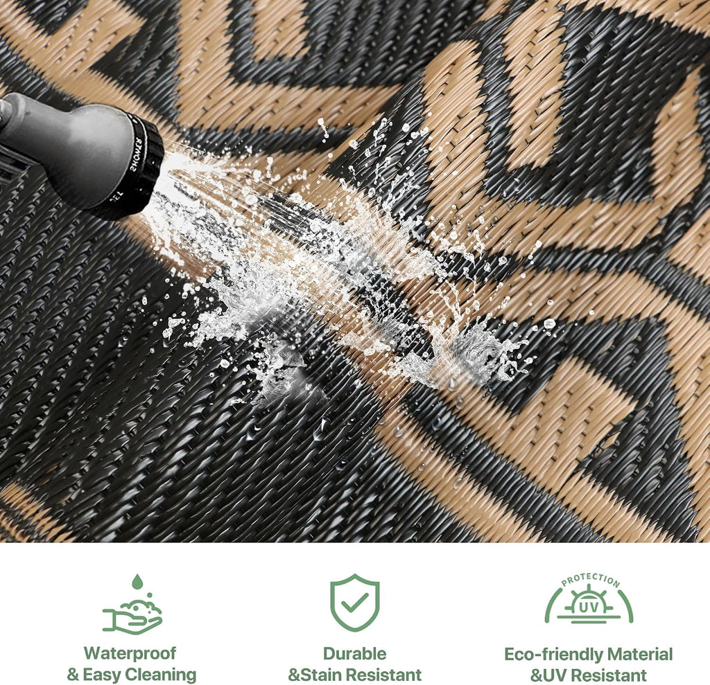 GENIMO Outdoor Rug, Waterproof Plastic Rugs for Patio, 6'x9' Black Brown