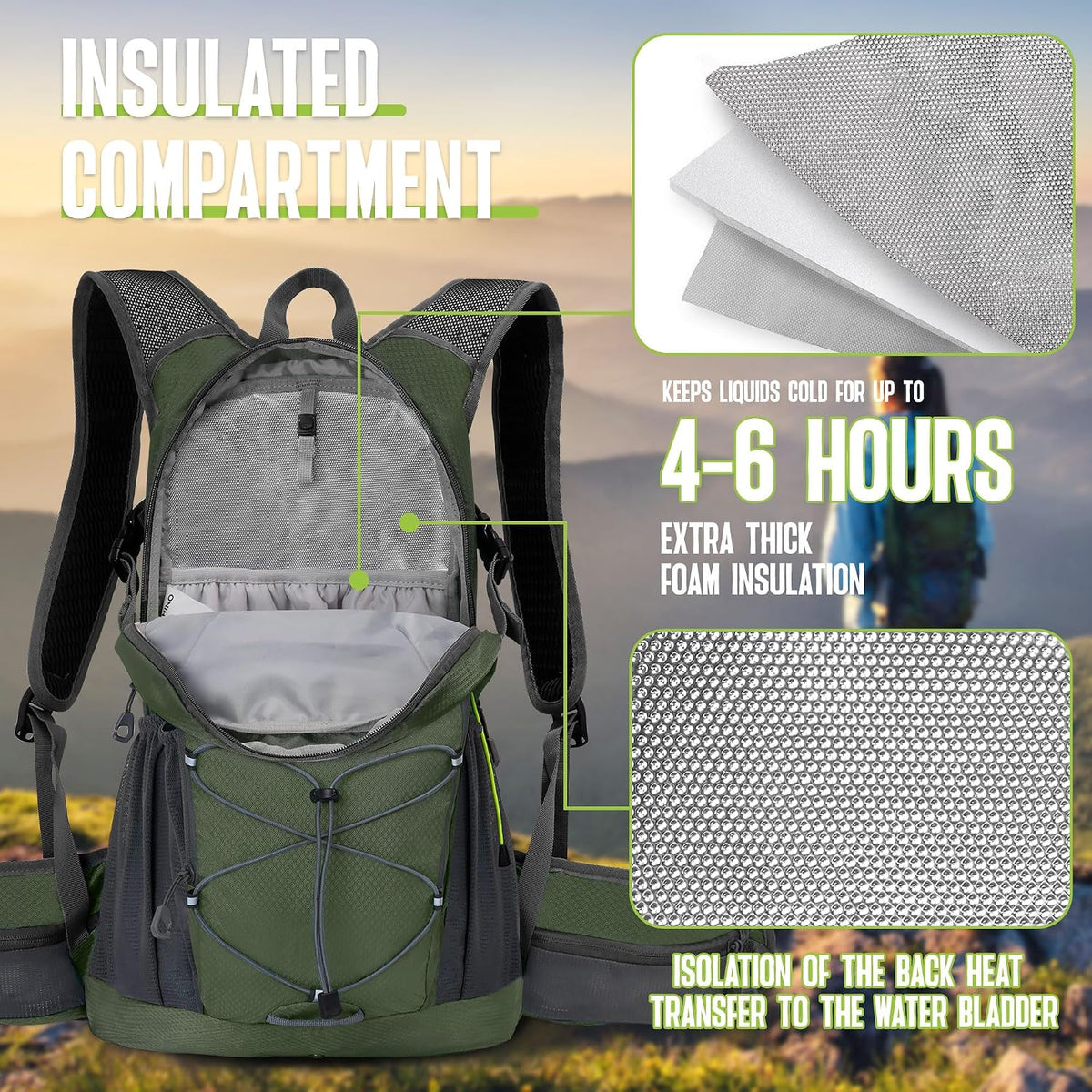 N NEVO RHINO Hydration Backpack, 18L Hiking Backpack with 3L Water Bladder