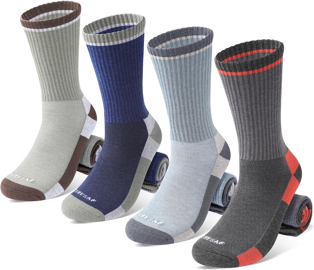 Wool Hiking Socks for Men - Women Lightweight Crew Merino Wool Socks with Cushion for Camping Hunting Work,4 pack