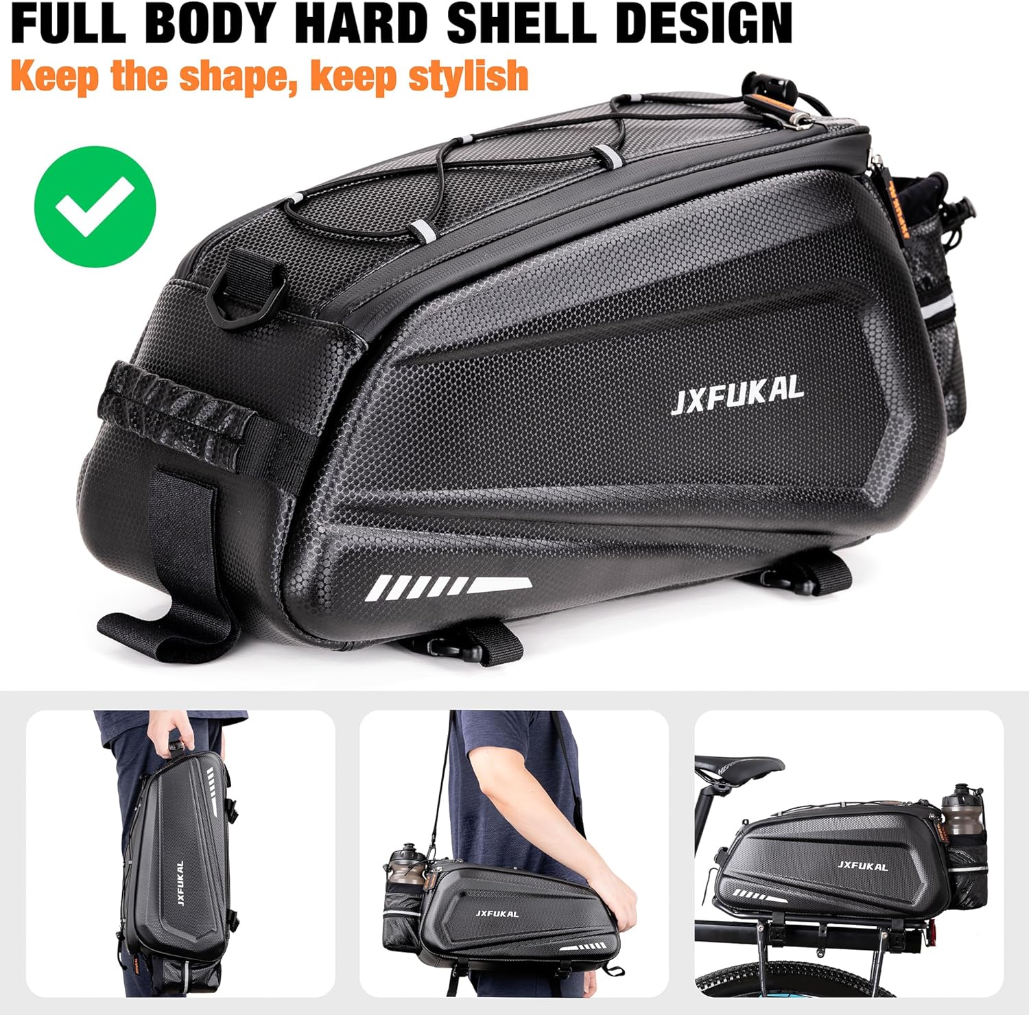 JXFUKAL Bike Bags for Bicycle Rear Rack - 9.5L/17L/40L Hard Shell Ebike Bag