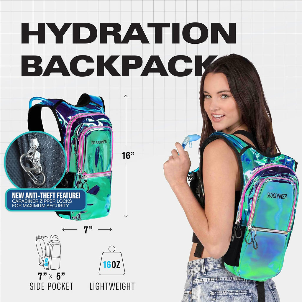 Sojourner Hydration Pack, Hydration Backpack - Water Backpack with 2l Hydration Bladder, Festival Essential - Rave Hydration Pack Hydropack Hydro for Hiking, Running, Biking, Festival Gear