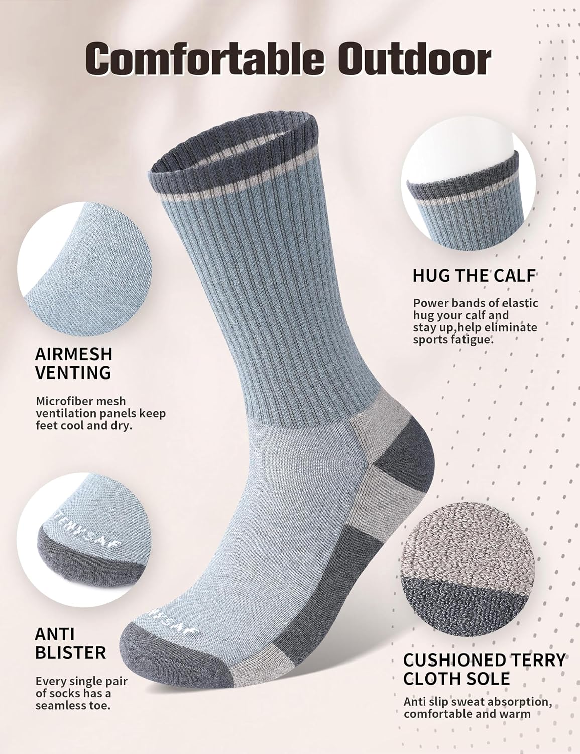 Wool Hiking Socks for Men - Women Lightweight Crew Merino Wool Socks with Cushion for Camping Hunting Work,4 pack