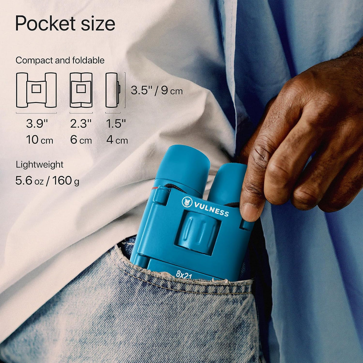 VULNESS Binoculars for Adults, Small Mini Travel Essentials, 8X21, Blue