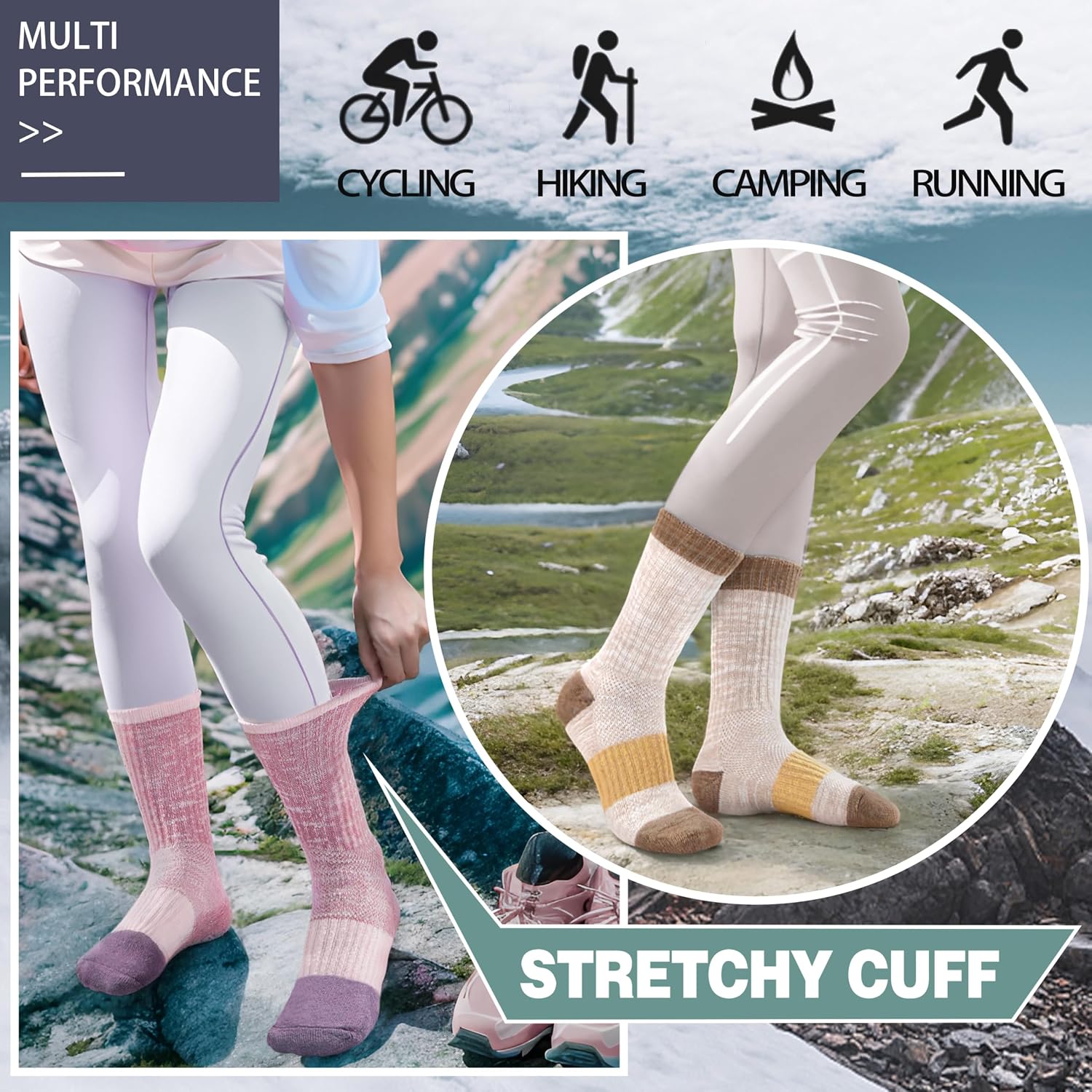 Anlisim Merino Wool Hiking Running Socks for Women, Boot Work Crew Socks