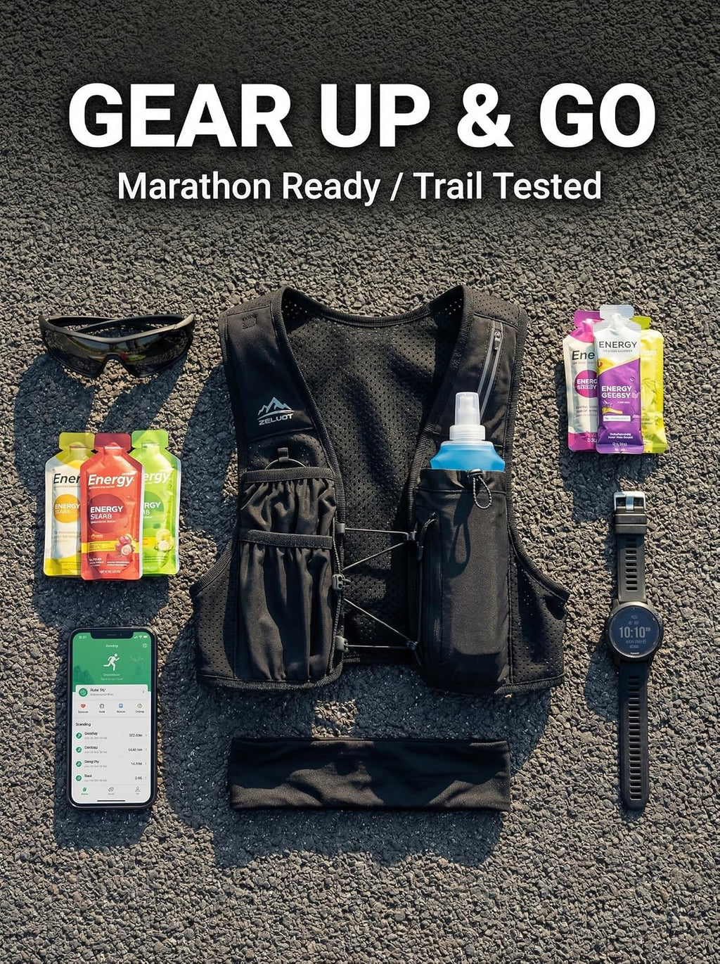 Zelvot Running Vest for Women Men, US Patent, Adjustable Chest Straps Running Hydration Vest with 500ml Soft Flask, Lightweight Reflective Hydration Backpack for Marathon