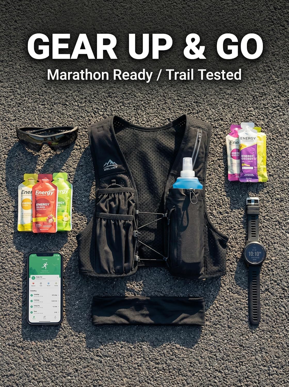 Zelvot Running Vest for Women Men, US Patent, Adjustable Chest Straps Running Hydration Vest with 500ml Soft Flask, Lightweight Reflective Hydration Backpack for Marathon