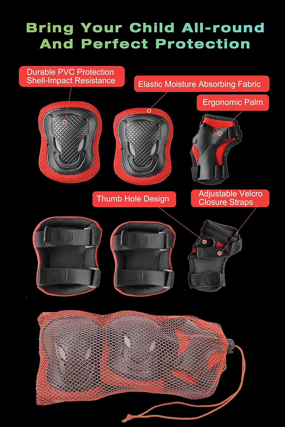 XJD Kids Bike Helmet Set for 3-5-8-14 Years, Knee Elbow Pads Wrist Guards